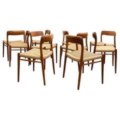 Mid Century Teak Dining Chairs #75 by Niels O. Møller, J. L. Moller, Set of 10