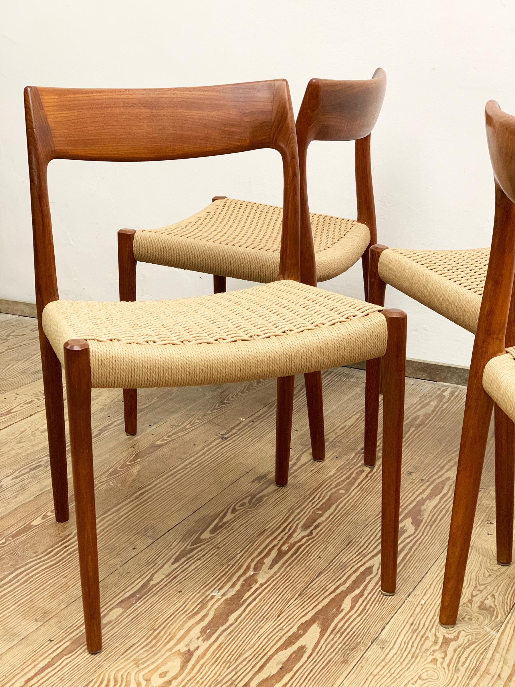 Mid-20th Century Mid-Century Teak Dining Chairs #77 by Niels O. Møller for J. L. Moller, Set of 4