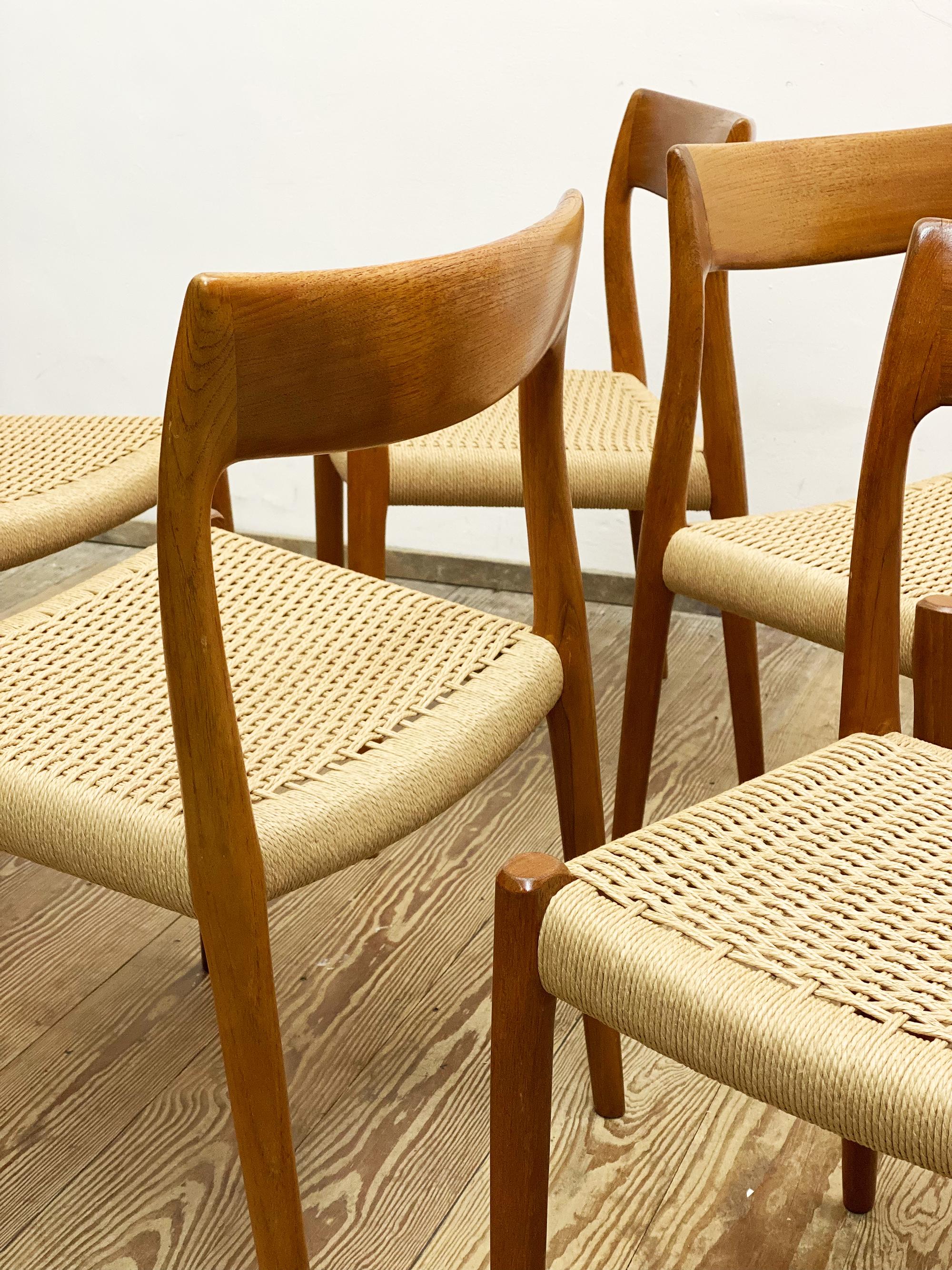 Mid-20th Century Mid-Century Teak Dining Chairs #77 by Niels O. Møller for J. L. Moller, Set of 6