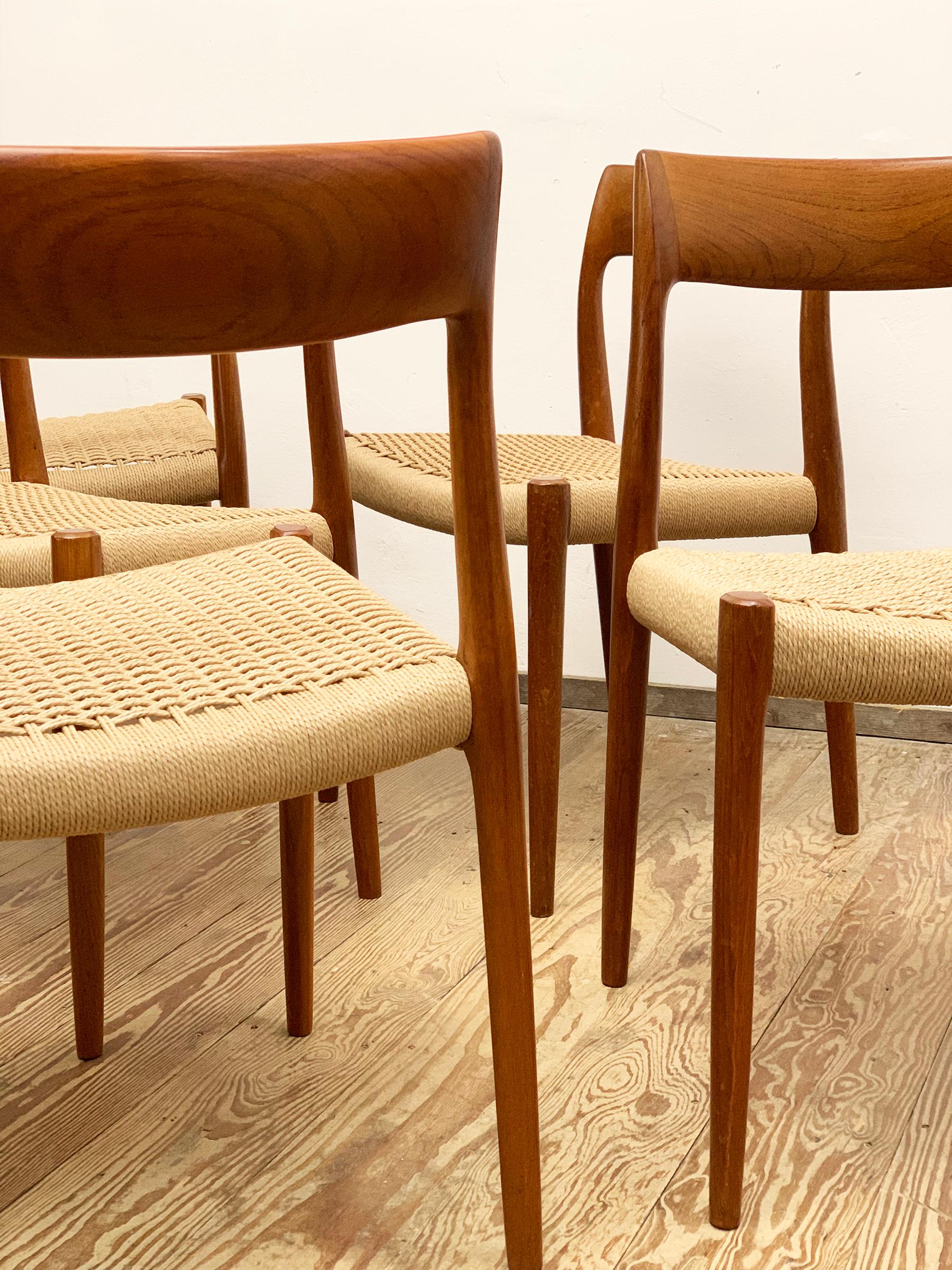 Mid-20th Century Mid-Century Teak Dining Chairs #77 by Niels O. Møller for J. L. Moller, Set of 6