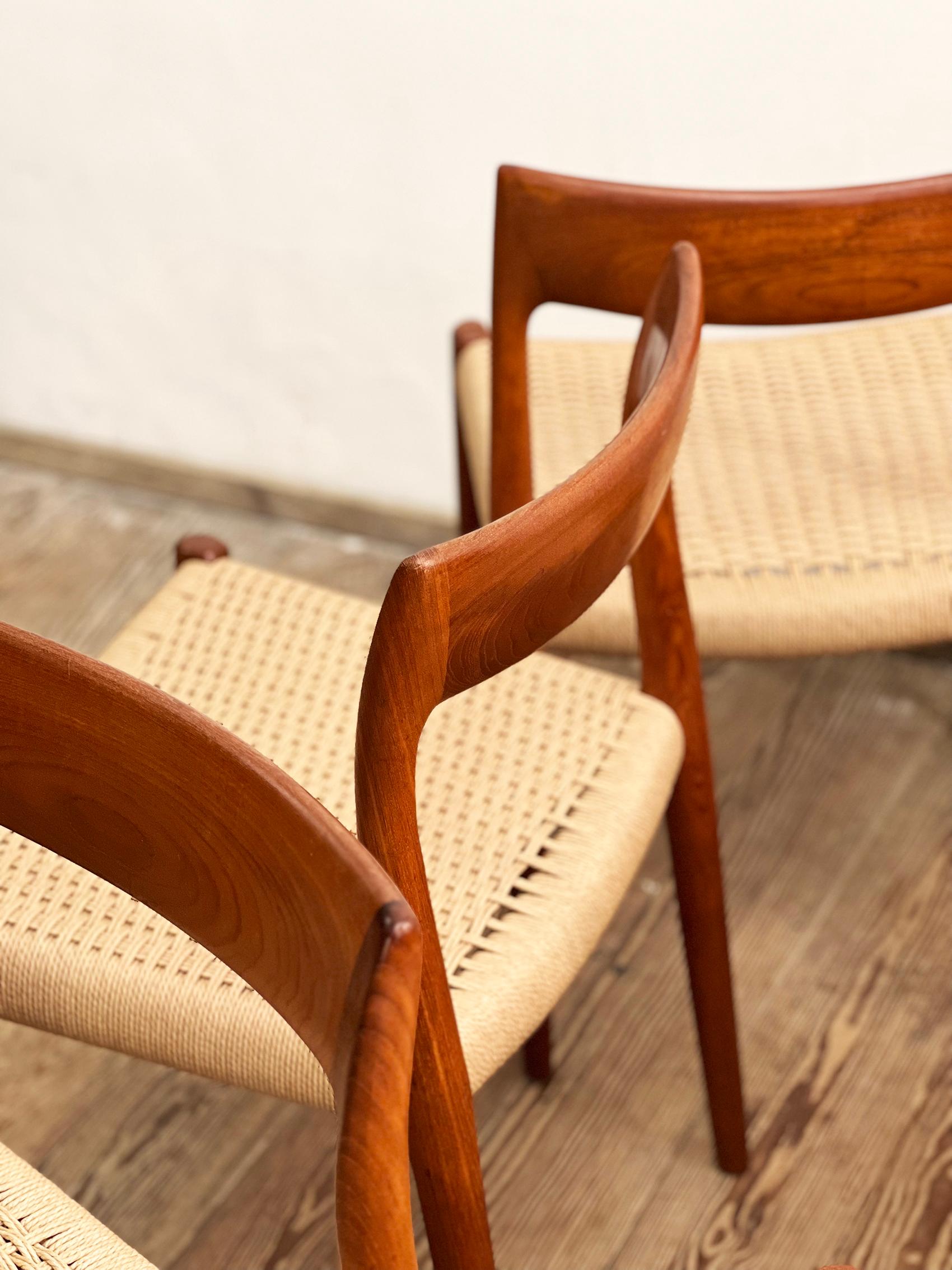 Papercord Mid-Century Teak Dining Chairs #77 by Niels O. Møller for J. L. Moller, Set of 6