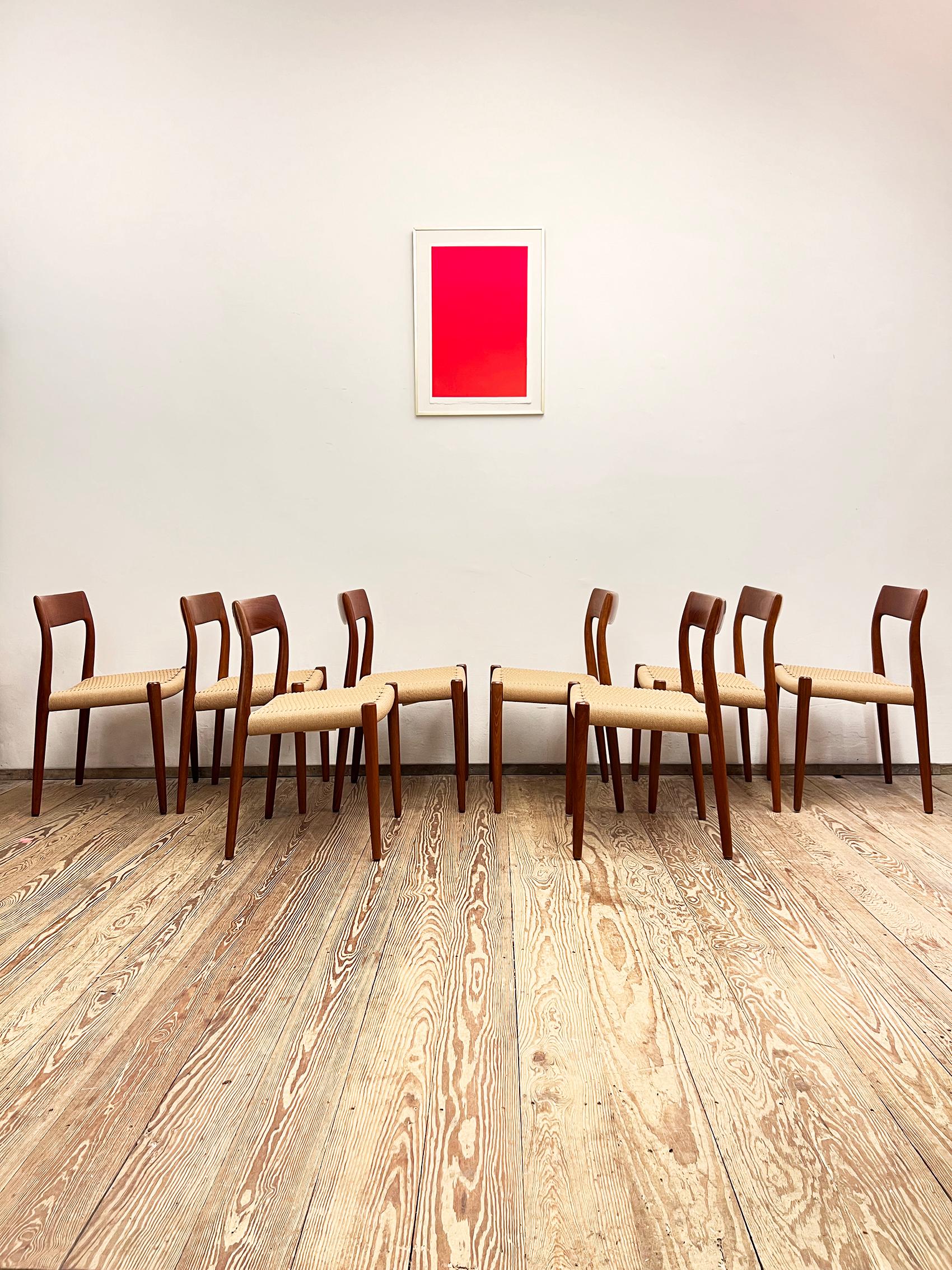 Danish Midcentury Teak Dining Chairs #77 by Niels O. Møller for J. L. Moller, Set of 8