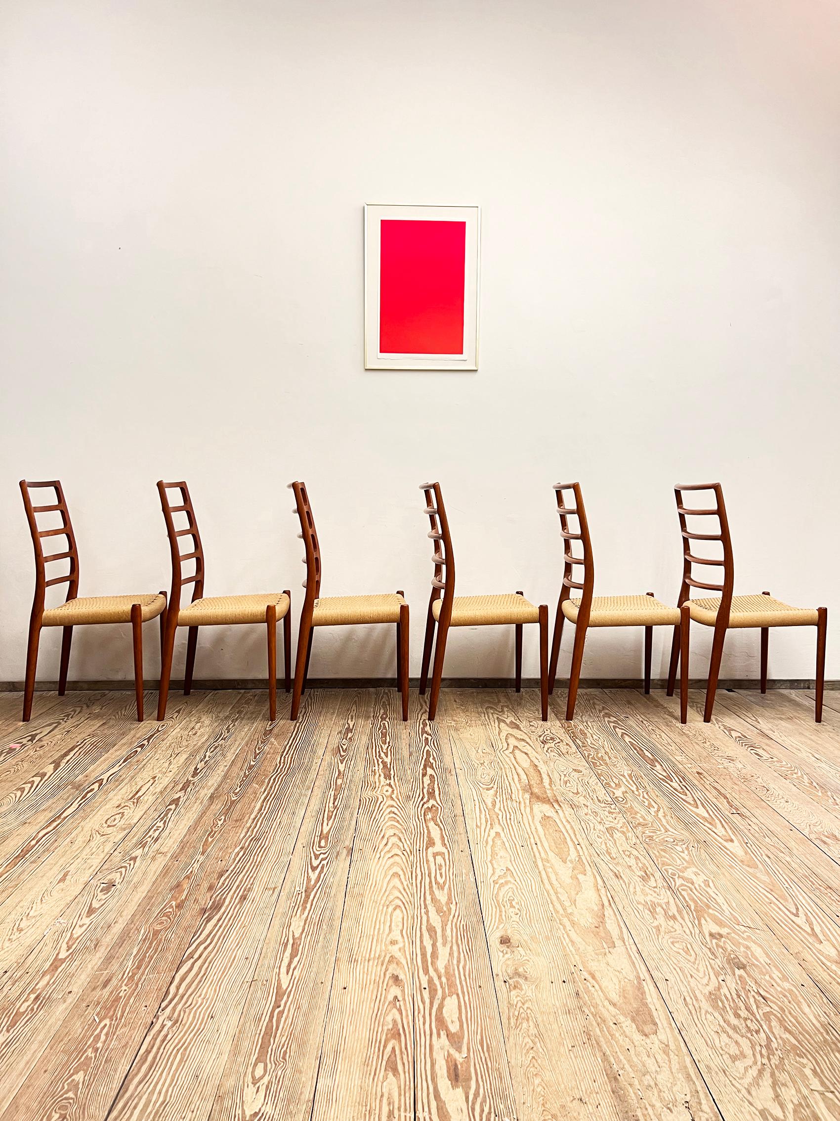 Danish Midcentury Teak Dining Chairs #82 by Niels O. Møller for J. L. Moller, Set of 6