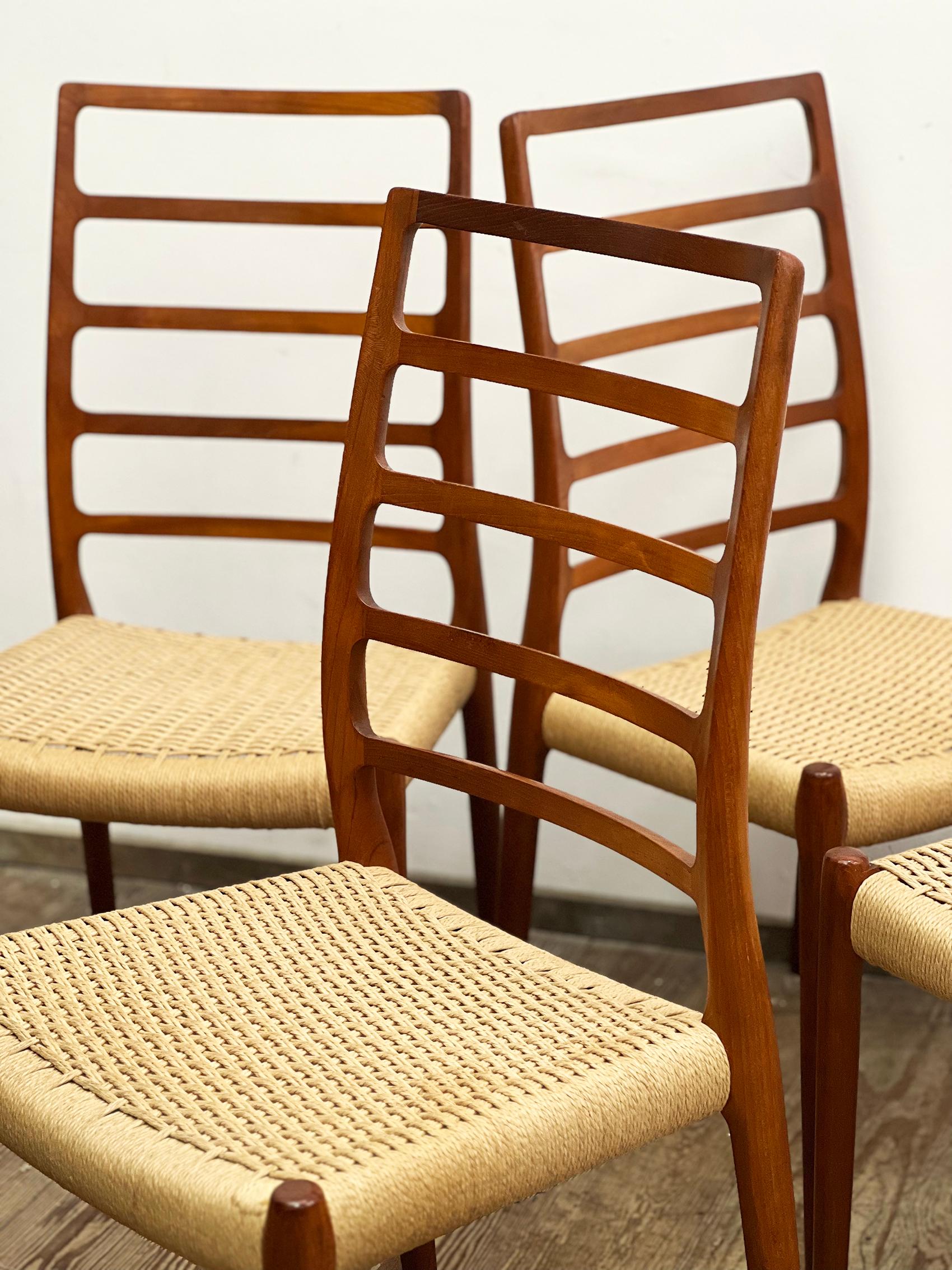 Papercord Midcentury Teak Dining Chairs #82 by Niels O. Møller for J. L. Moller, Set of 6