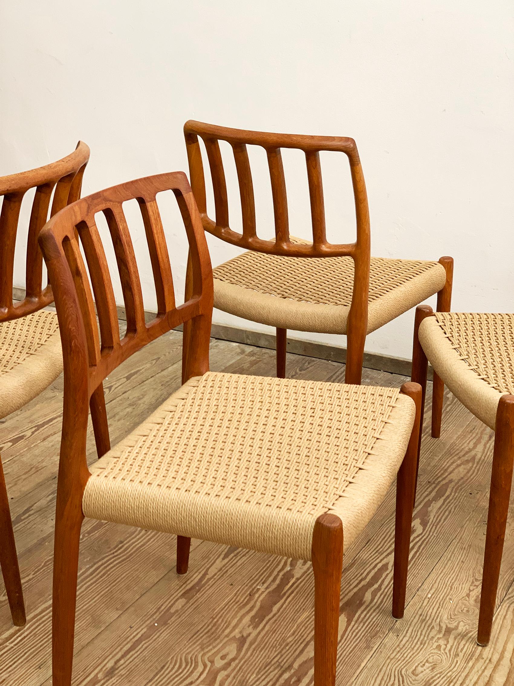 Papercord Midcentury Teak Dining Chairs #83 by Niels O. Møller for J. L. Moller, Set of 6