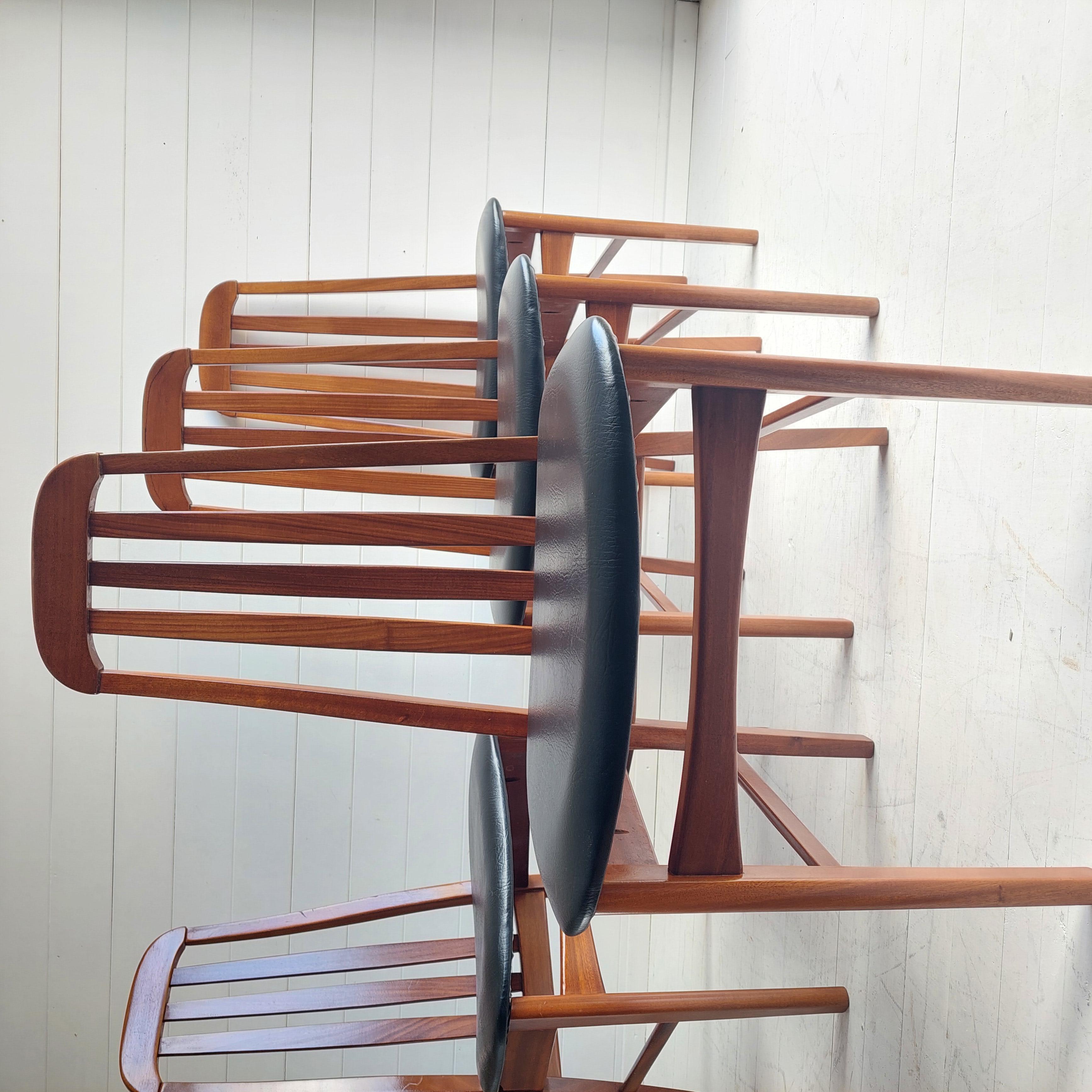 Faux Leather Mid entury Teak Dining Chairs by Jentique Niels Koefoed Style, 1970s Set of 4