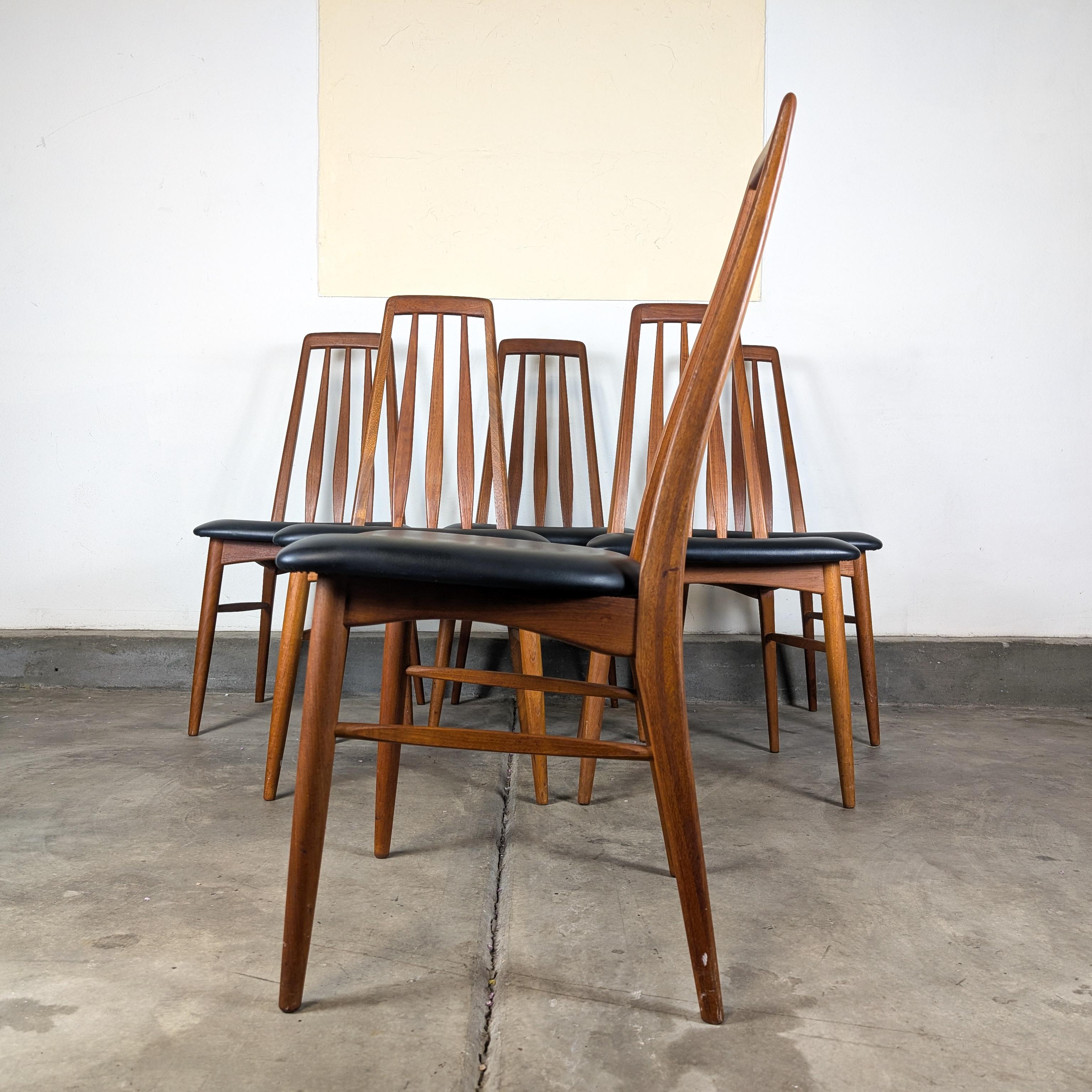 Mid Century Teak Esstisch Eva Stühle von Niels Kofoed für Koefoeds Hornslet, um 1960 im Zustand „Gut“ im Angebot in Chino Hills, CA