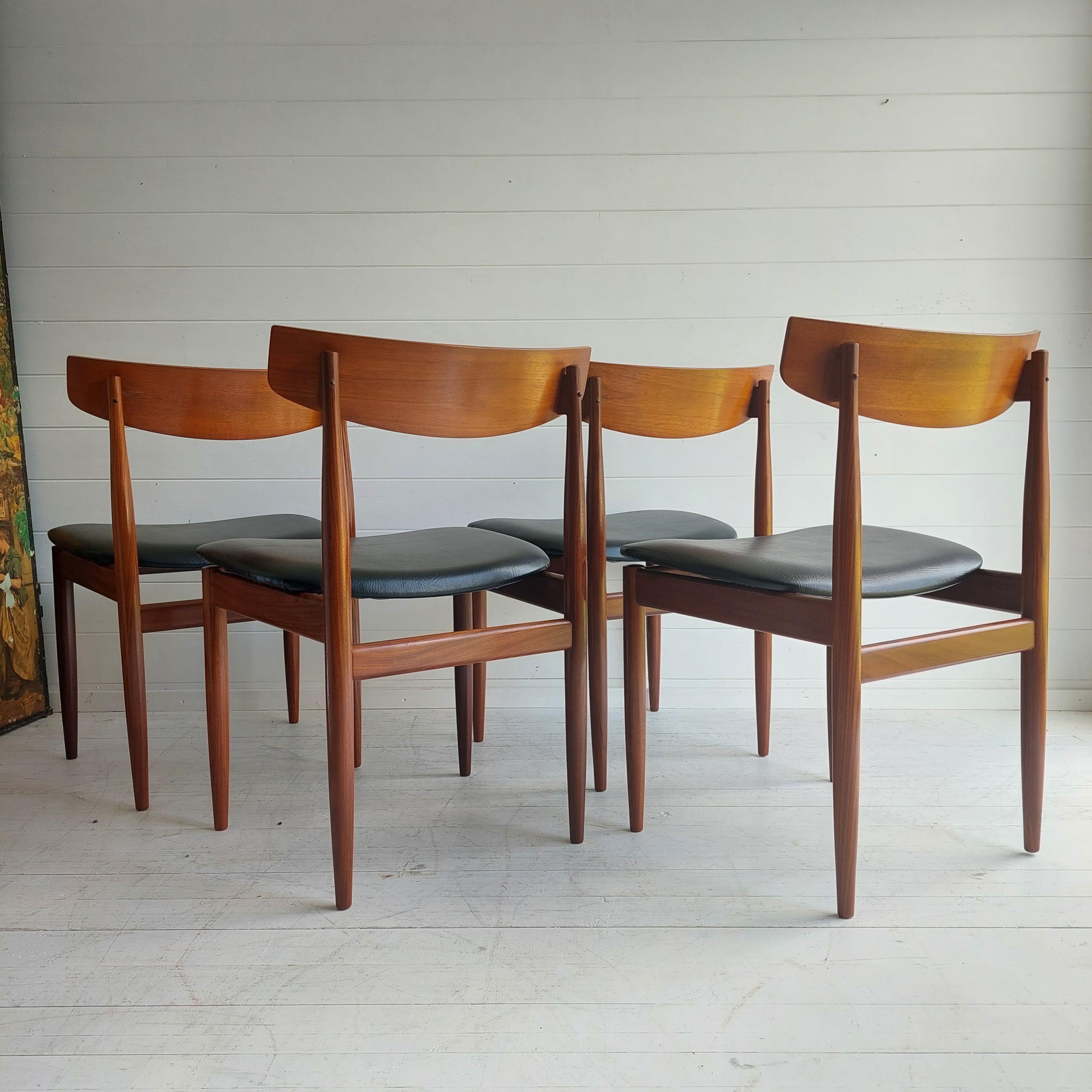 Faux Leather Midcentury Teak Dining Chairs Danish by Ib Kofod Larsen for G Plan Set of 4