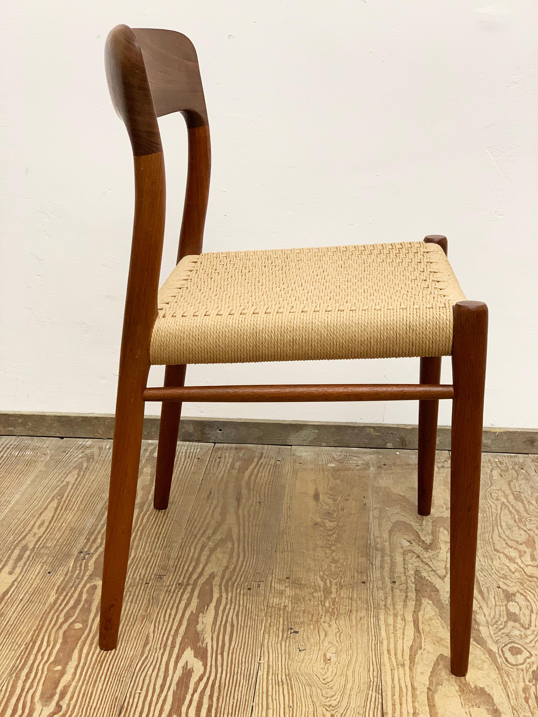 Papercord Mid-Century Teak Dining or Side Chair #75 by Niels O. Møller for J. L. Moller For Sale