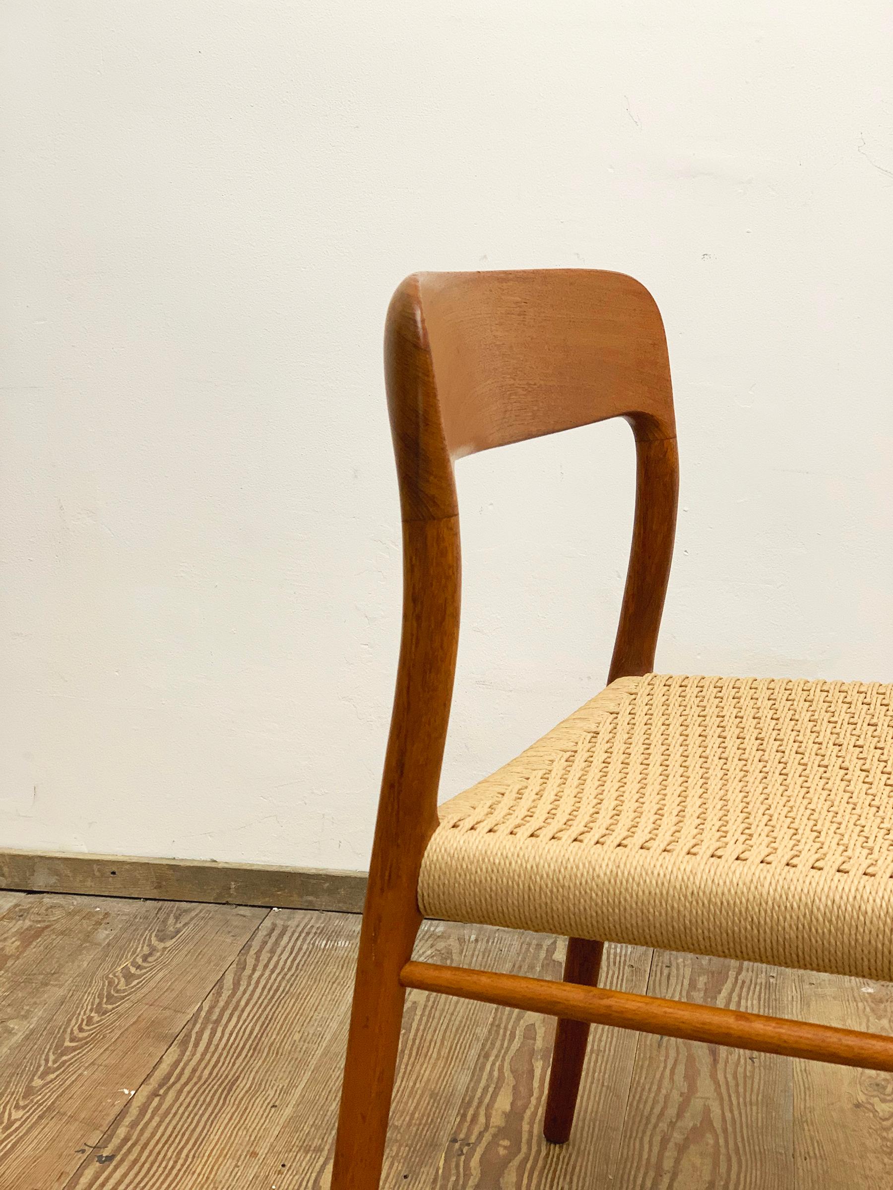 Papercord Mid-Century Teak Dining or Side Chair #75 by Niels O. Møller for J. L. Moller For Sale