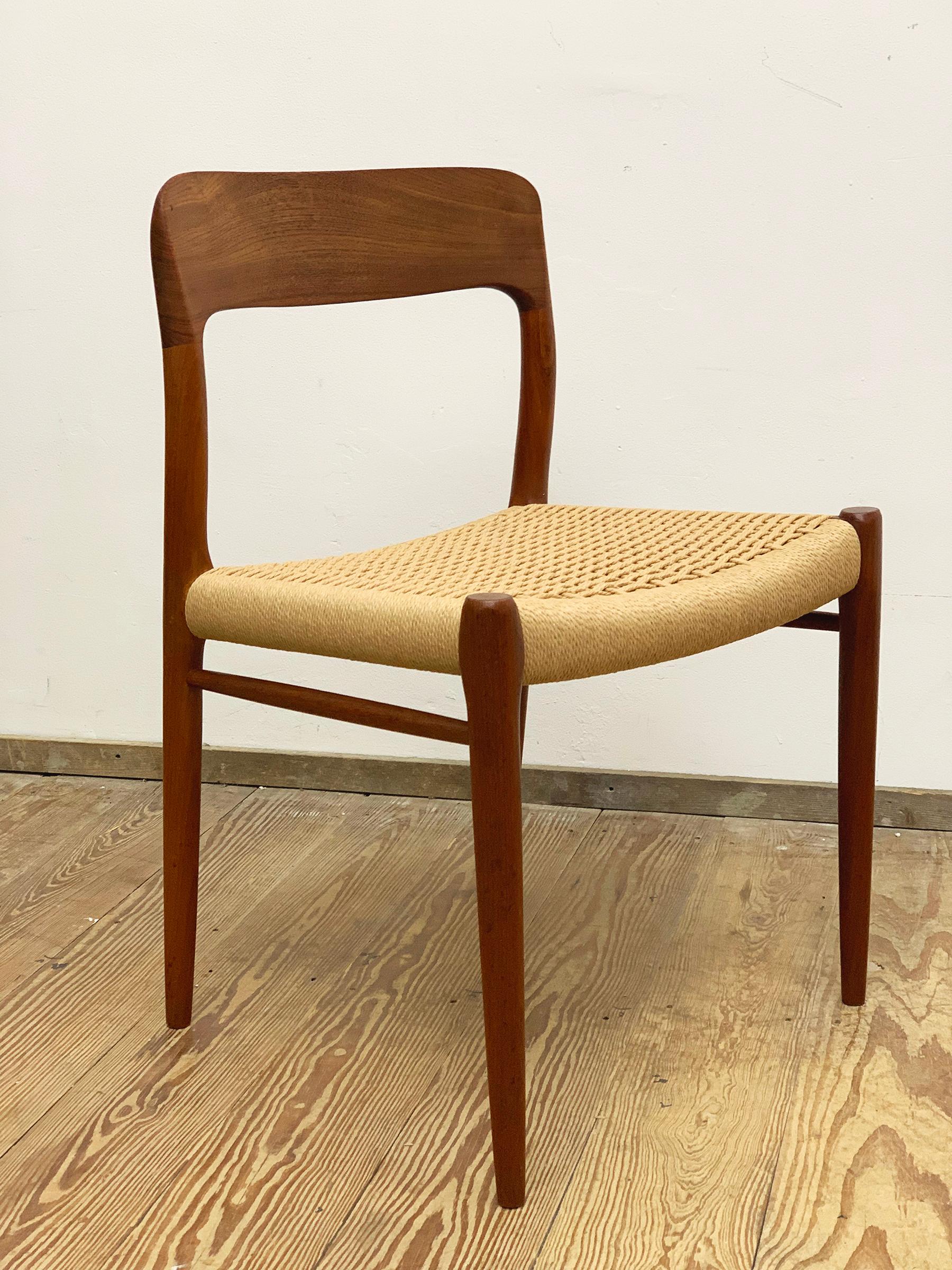 Hand-Carved Mid-Century Teak Dining or Side Chair #75 by Niels O. Møller for J. L. Moller For Sale