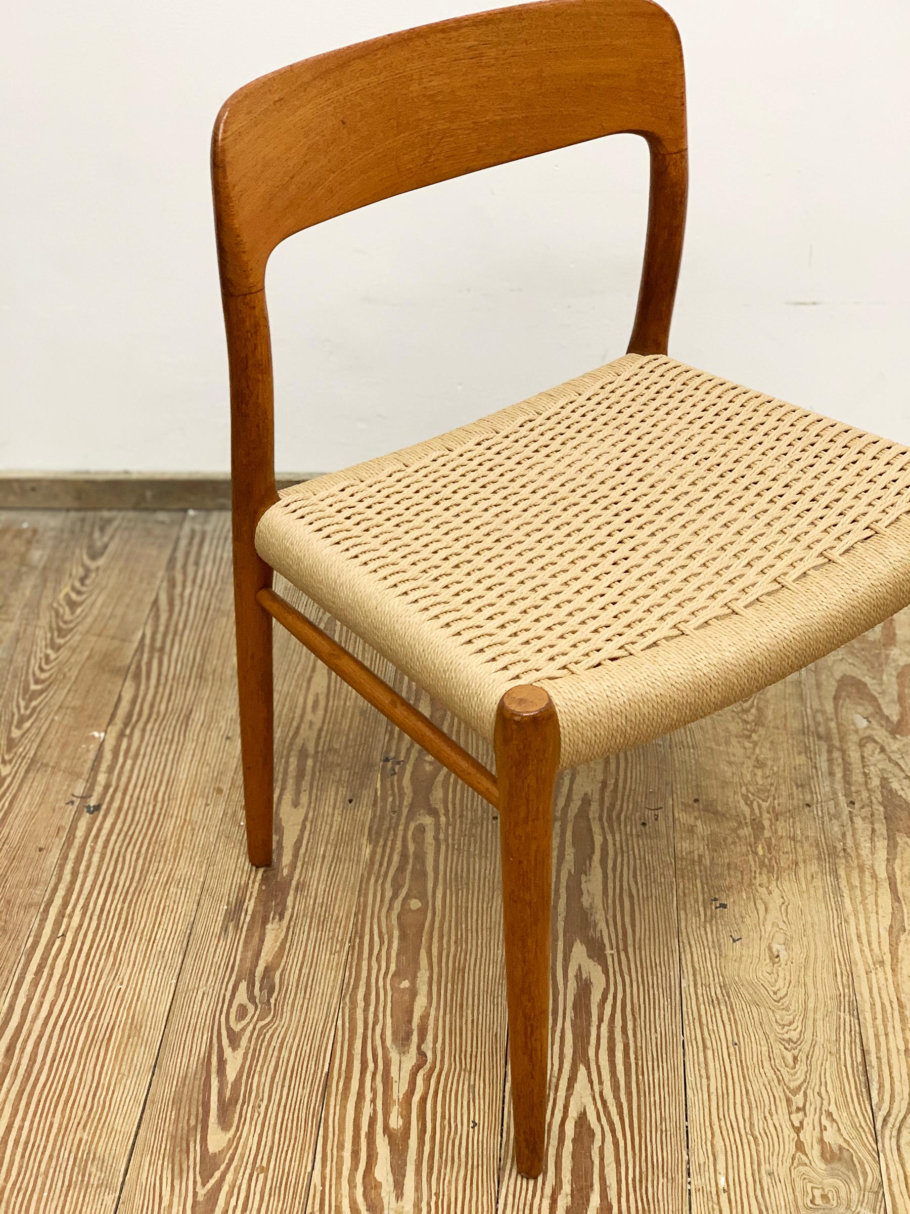 Hand-Carved Mid-Century Teak Dining or Side Chair #75 by Niels O. Møller for J. L. Moller For Sale