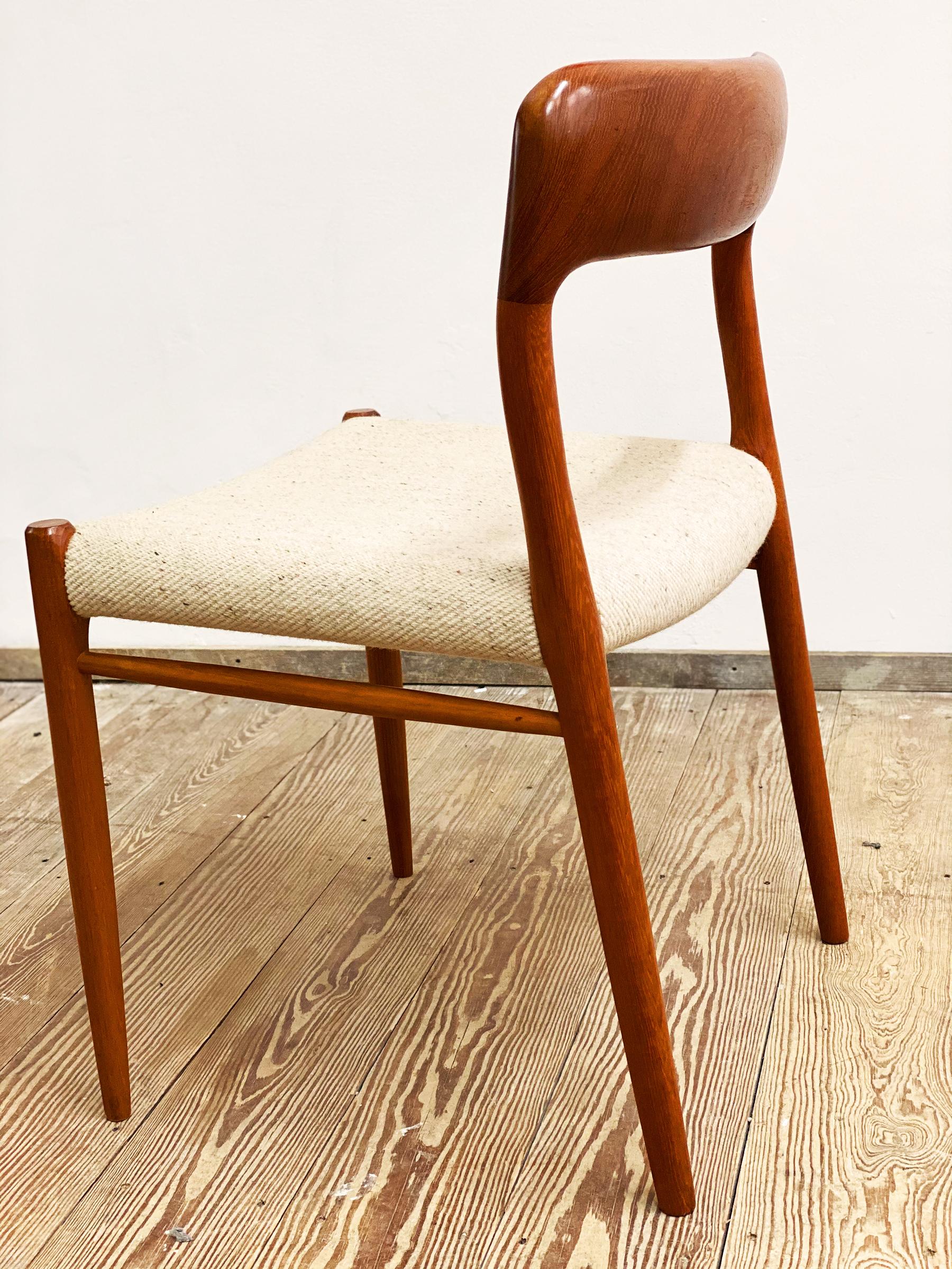 Fabric Mid-Century Teak Dining or Side Chair #75 by Niels O. Møller for J. L. Moller