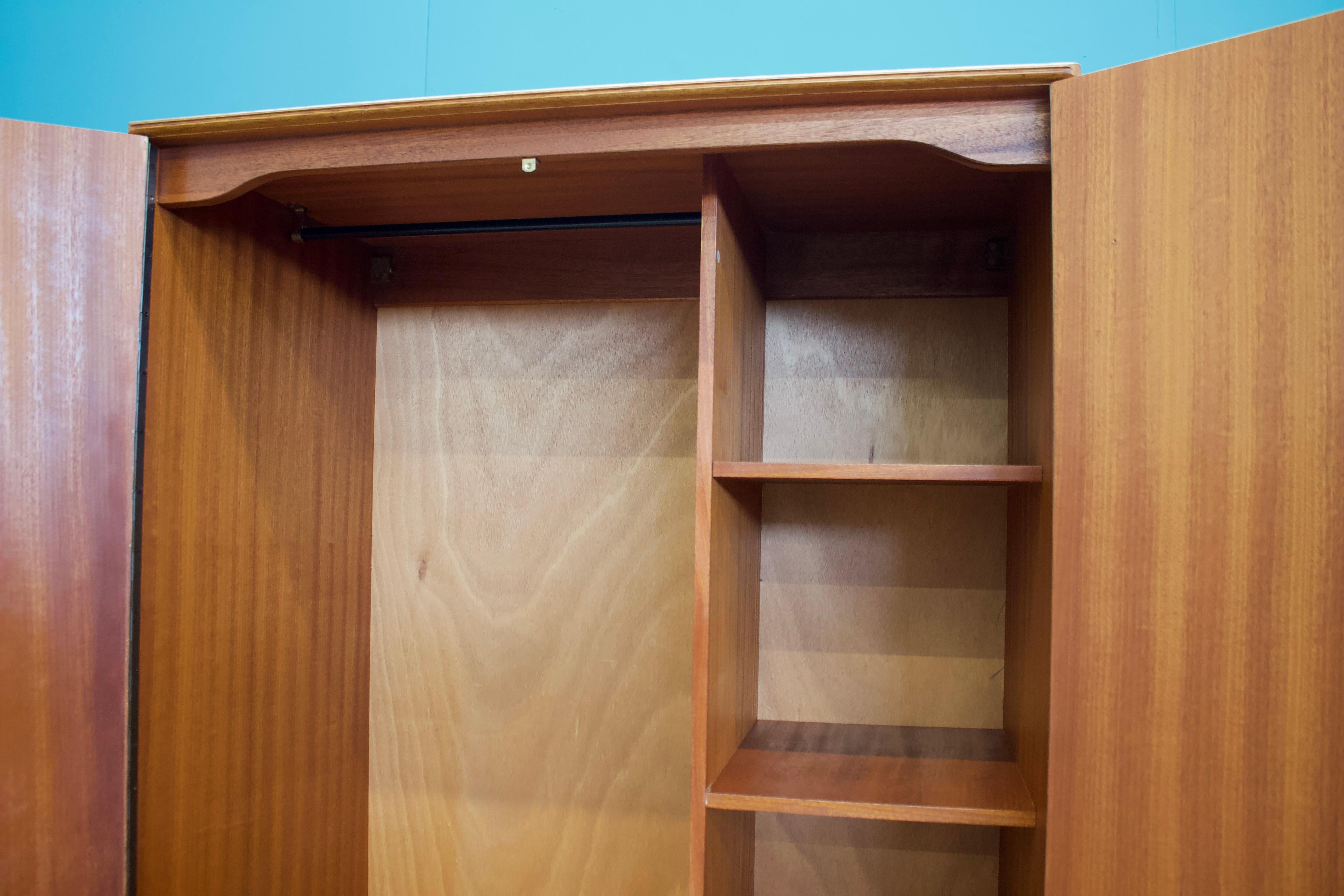 Mid Century Teak Double Door Wardrobe, 1960s For Sale 3
