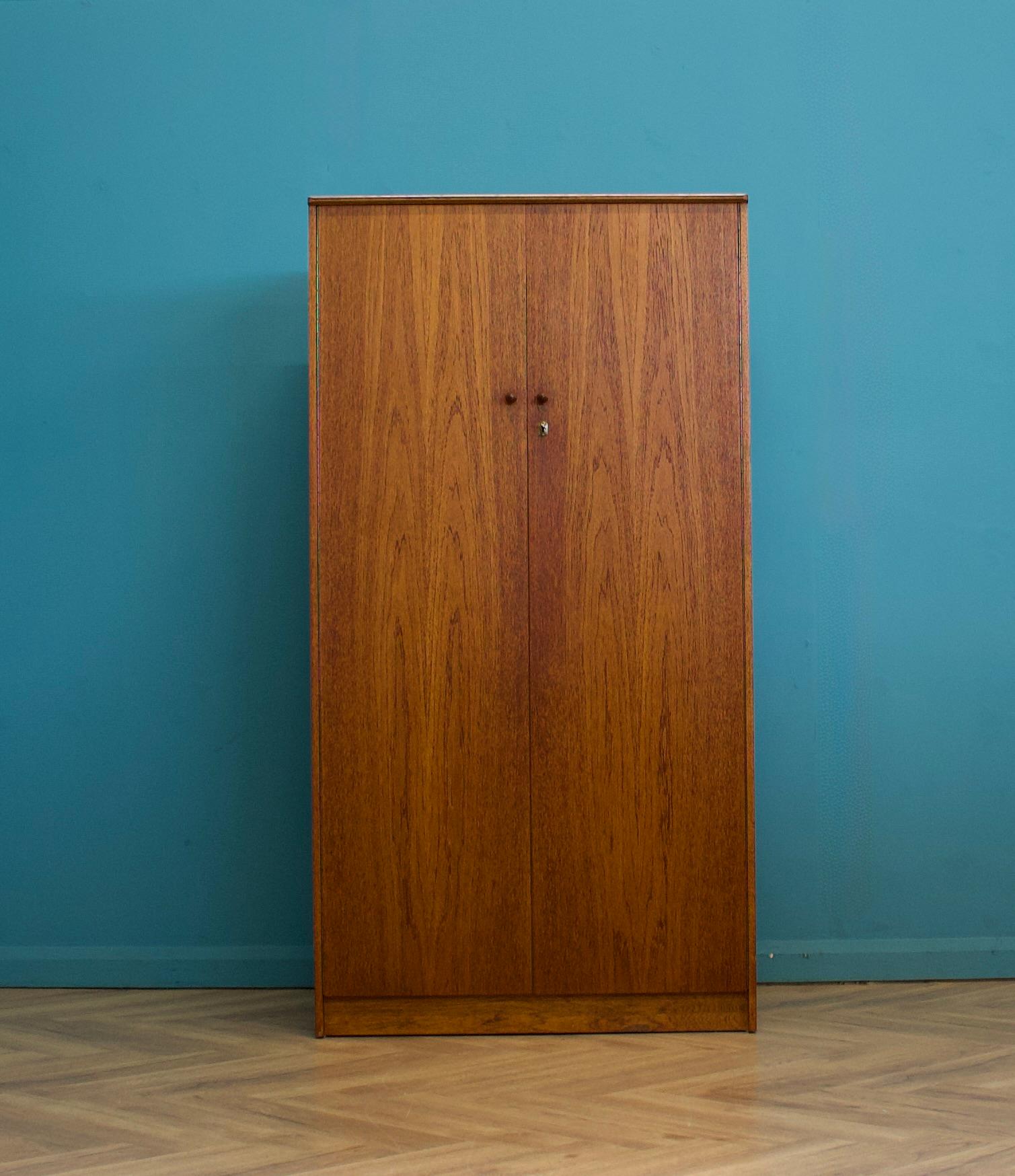 Veneer Mid Century Teak Double Door Wardrobe, 1960s For Sale