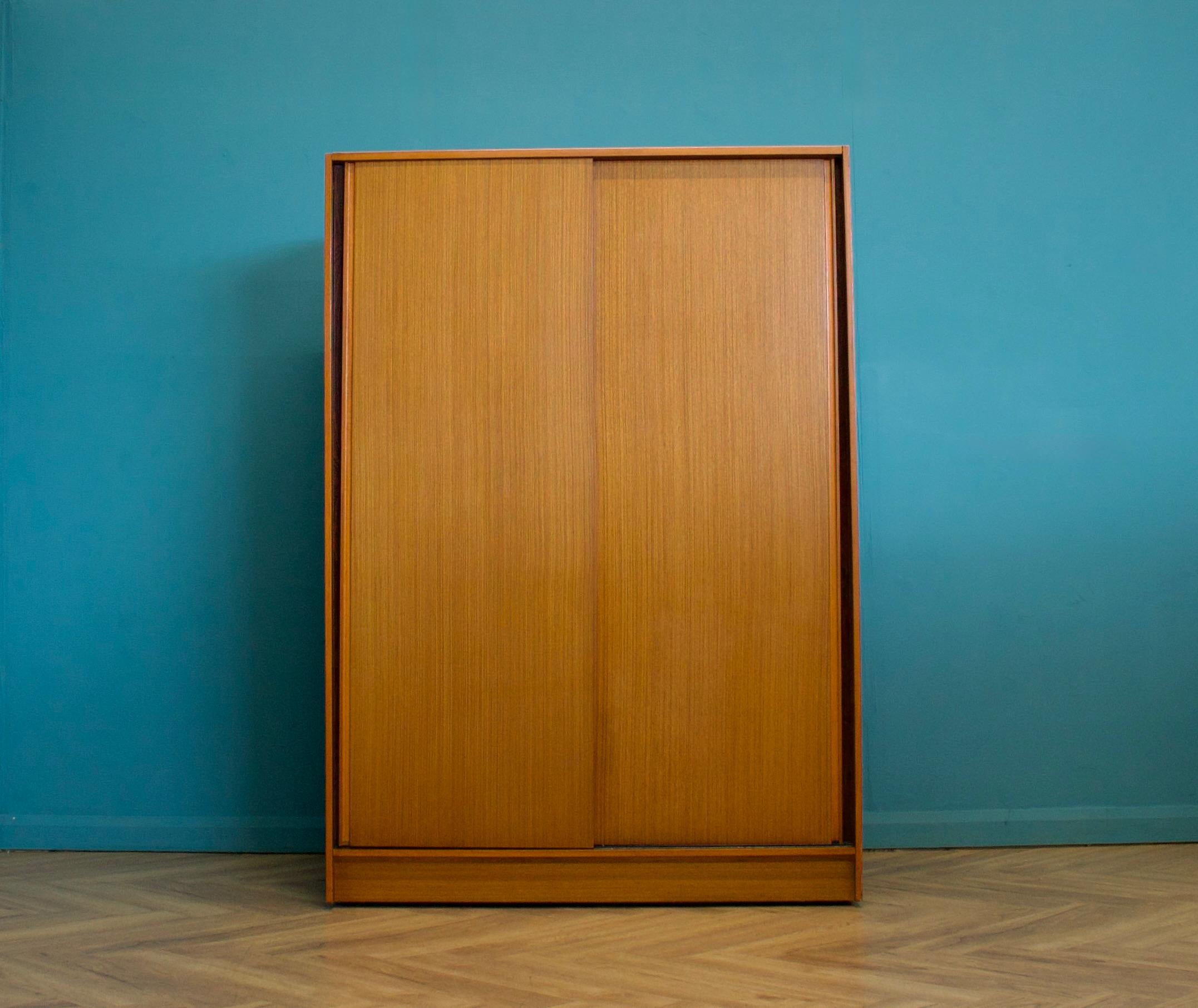 Mid-Century Modern Mid Century Teak Double Sliding Door Wardrobe from Austinsuite, 1960s