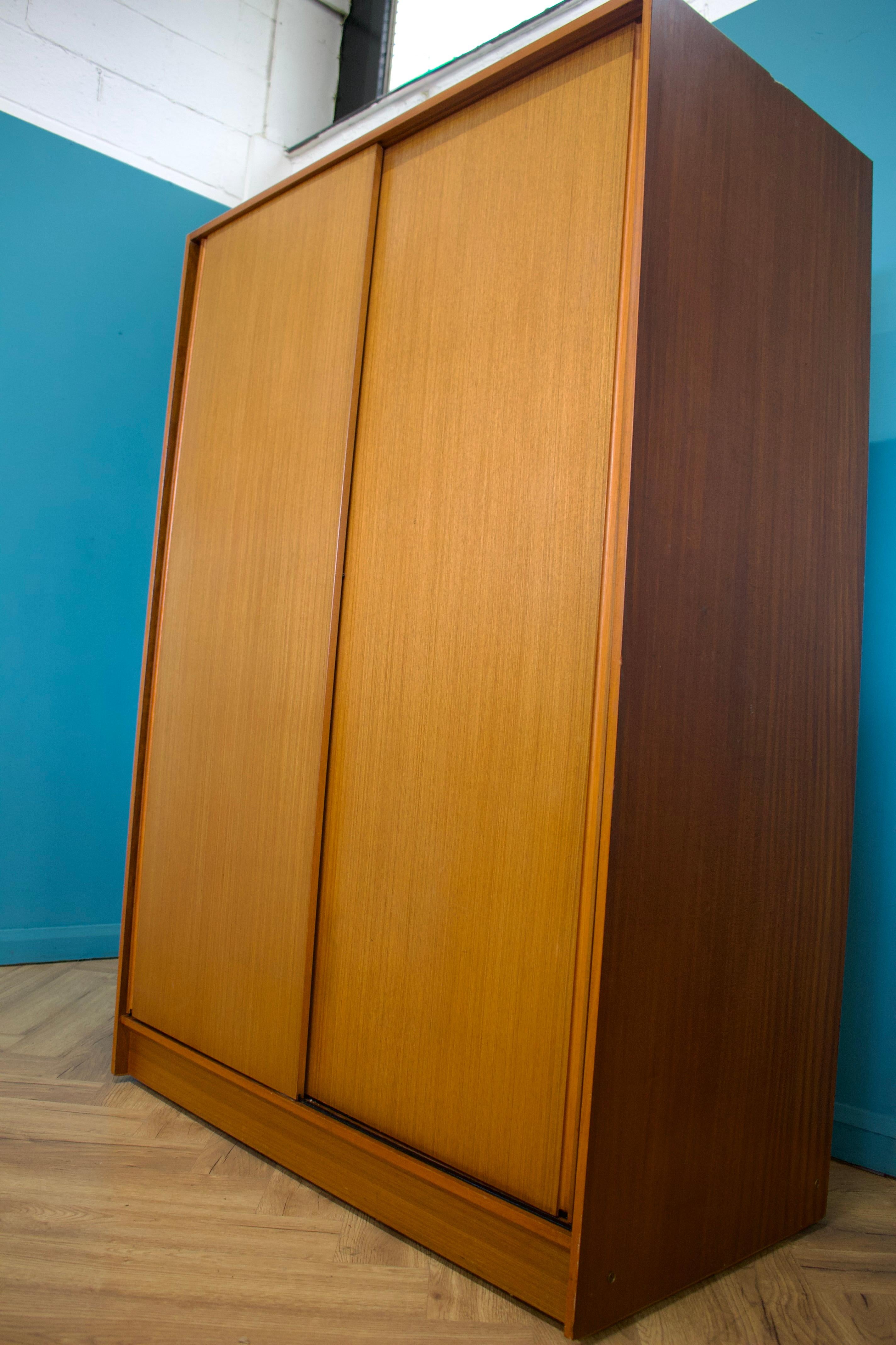 Veneer Mid Century Teak Double Sliding Door Wardrobe from Austinsuite, 1960s