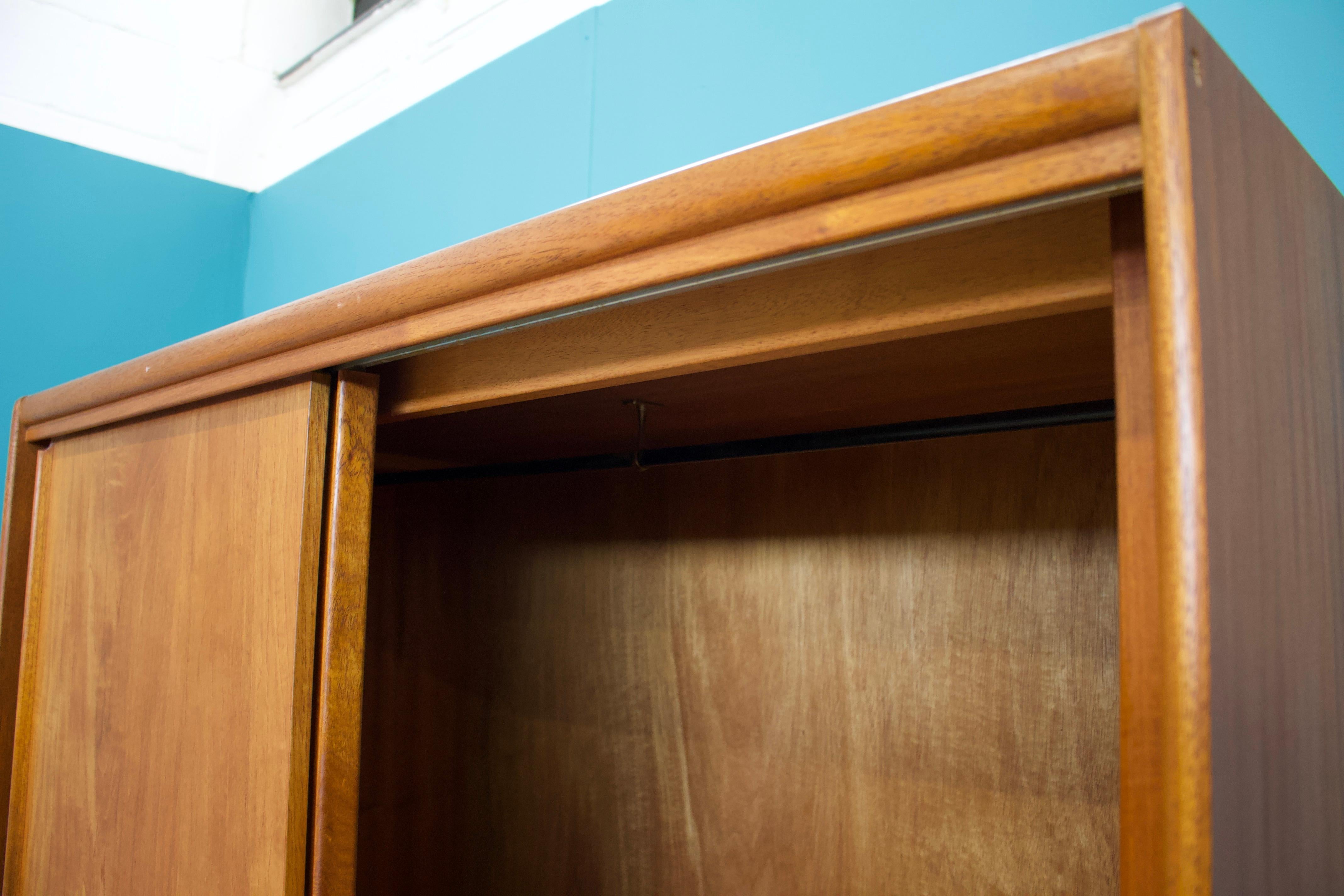 20th Century Mid Century Teak Double Sliding Door Wardrobe from Austinsuite, 1960s