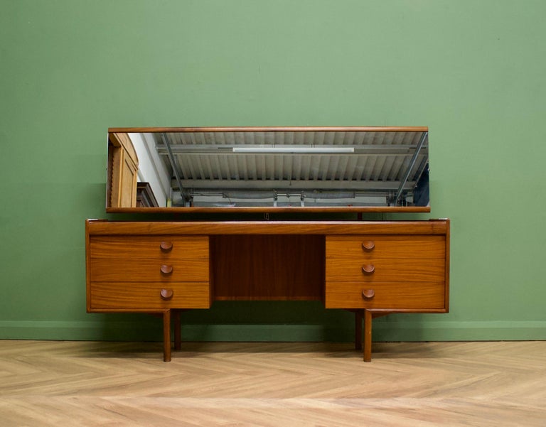 retro teak dressing table Mid Century Modern 1960's Vintage Teak Vanity Dressing Table, Triple Mirrors