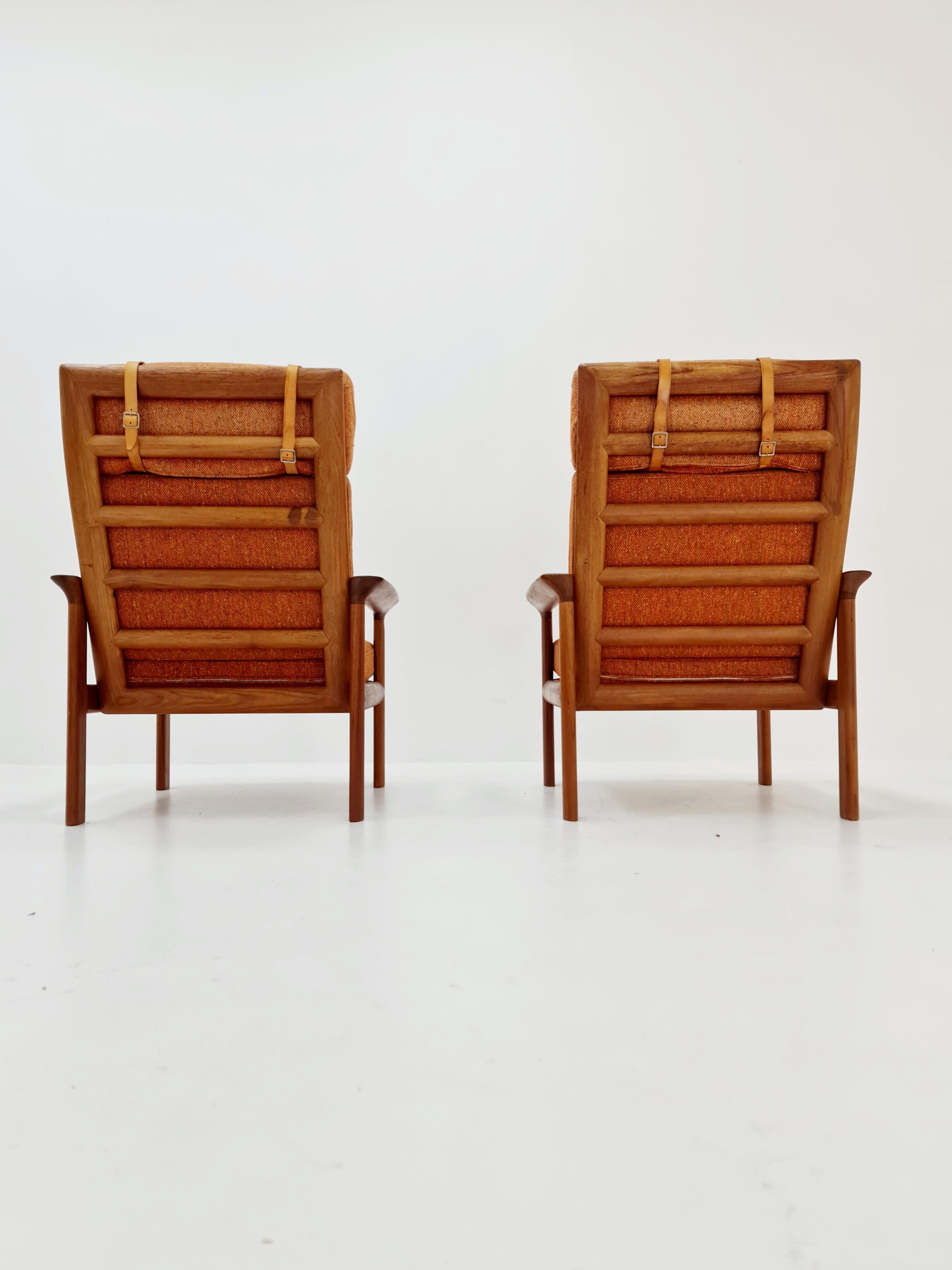 Mid century teak easy lounge high back chairs by Sven Ellekaer for Komfort  For Sale 5