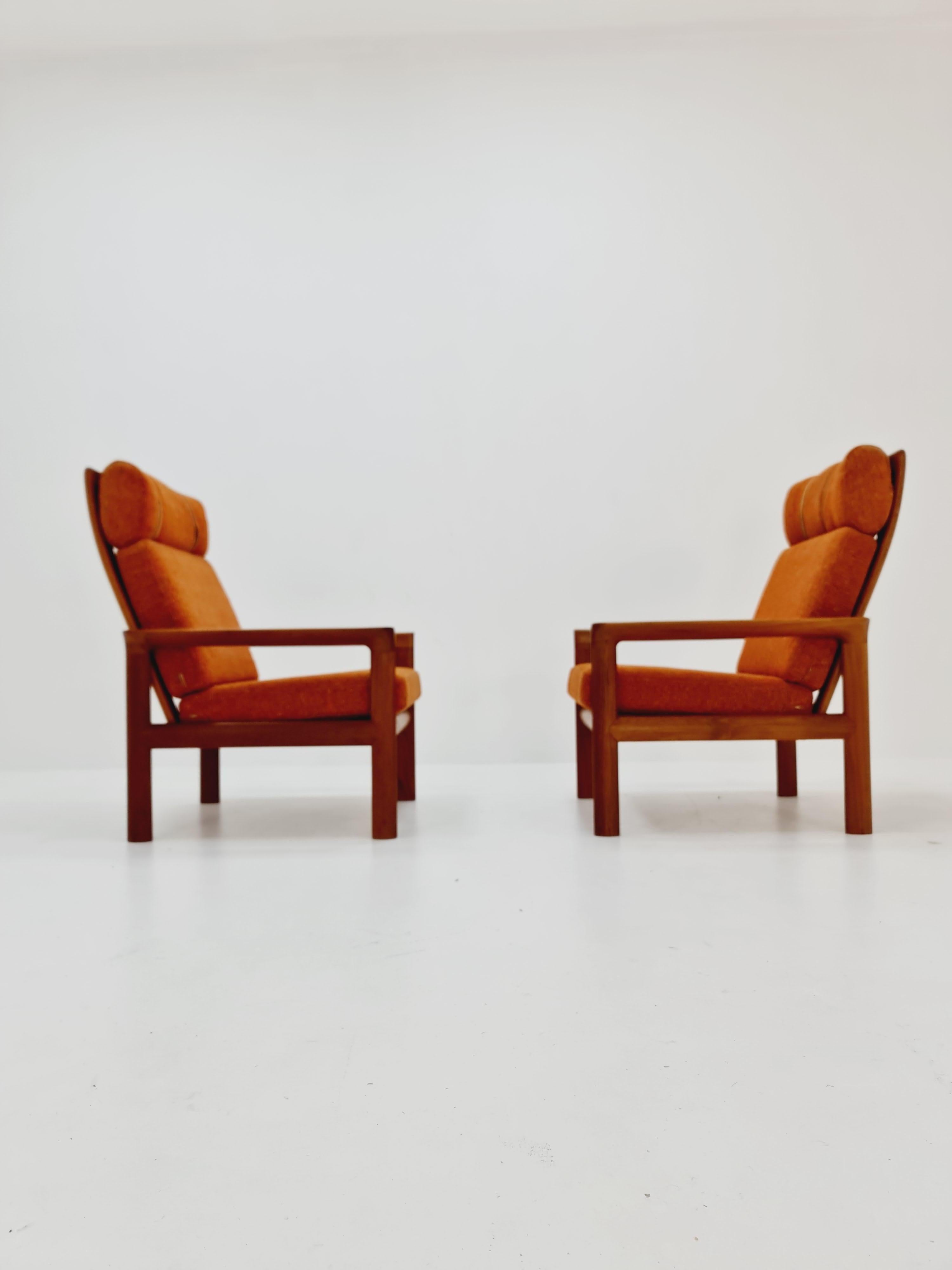 Mid-Century Modern Mid century teak easy lounge high back chairs by Sven Ellekaer for Komfort  For Sale