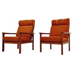 Vintage Mid century teak easy lounge high back chairs by Sven Ellekaer for Komfort 