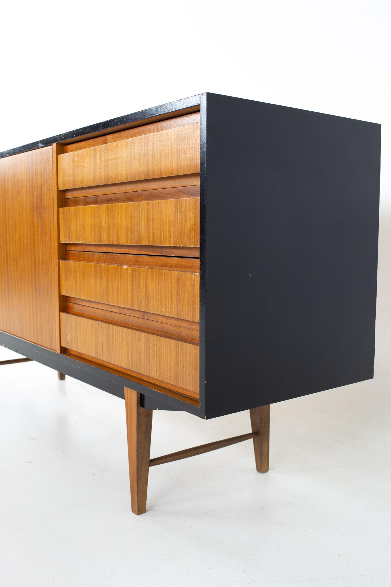 Mid Century Teak Ebonized Credenza In Good Condition In Countryside, IL