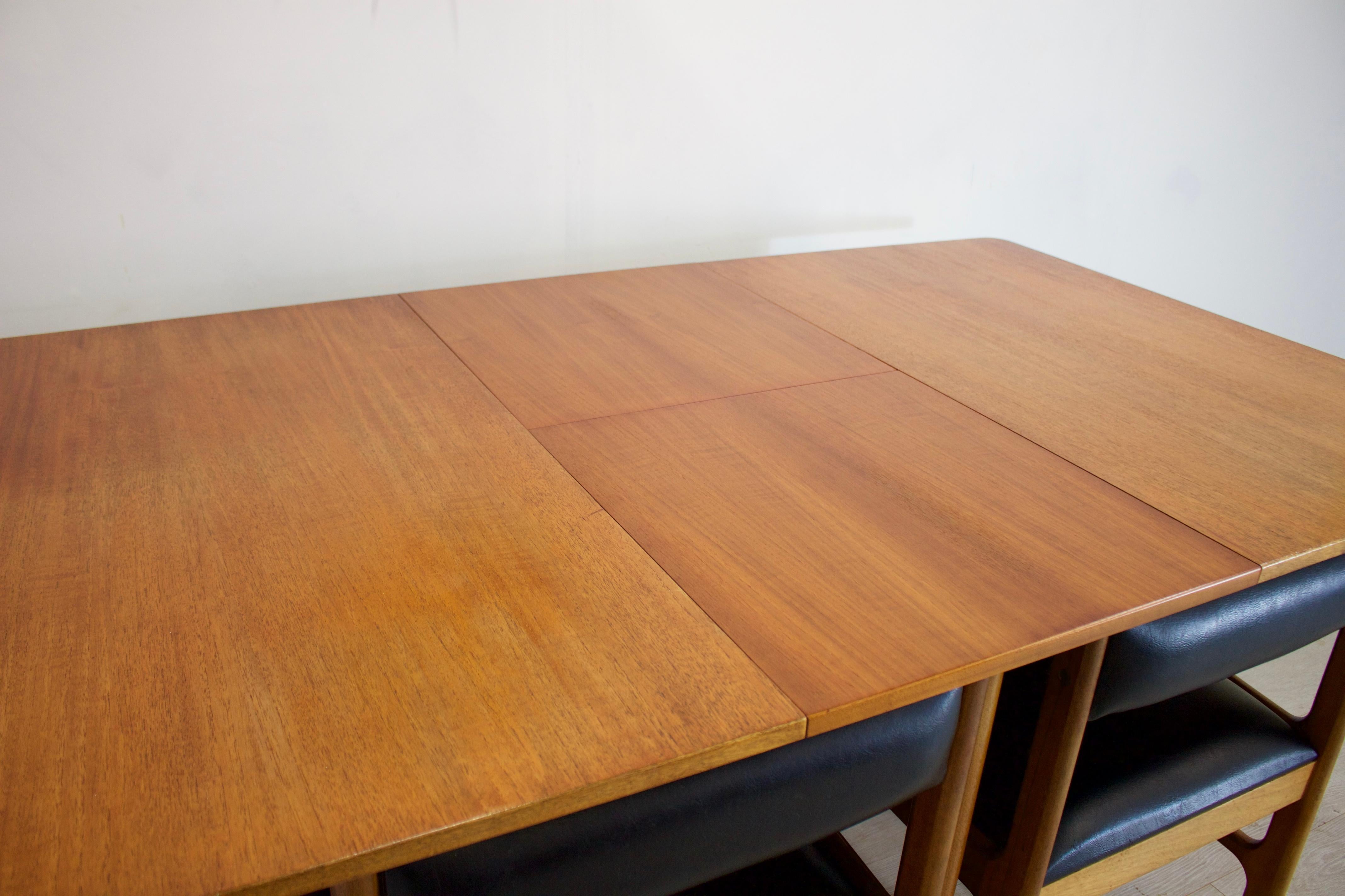 Veneer Midcentury Teak Extendable Dining Table with 4 Chairs from McIntosh, 1960s