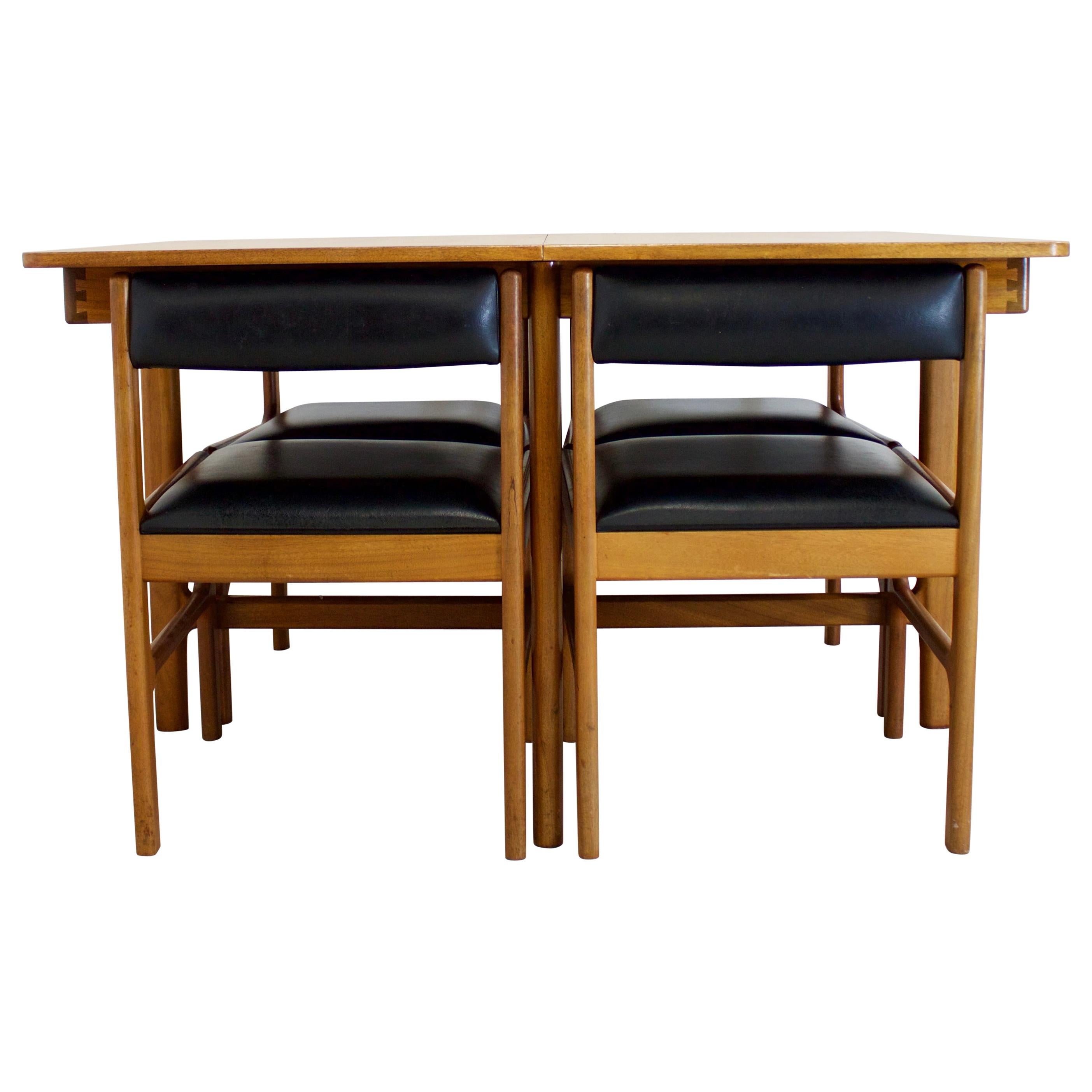 Midcentury Teak Extendable Dining Table with 4 Chairs from McIntosh, 1960s