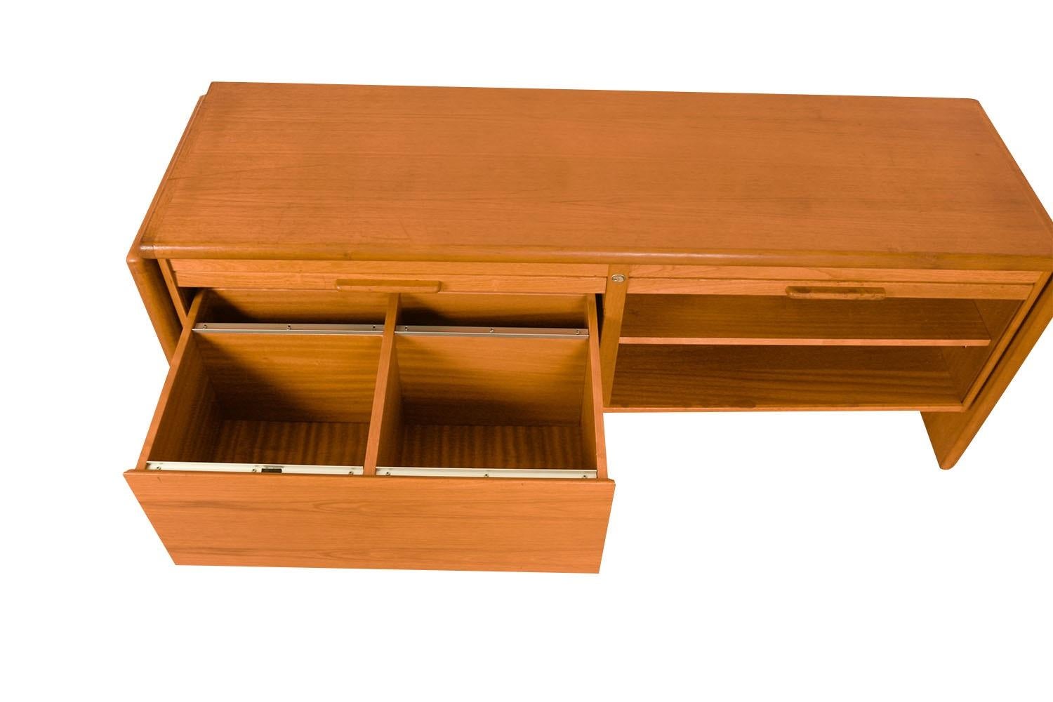 Late 20th Century Mid-Century Teak File Cabinet Credenza Tambour Doors For Sale
