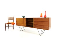 Midcentury Teak Floating Sideboard on Hairpin Legs
