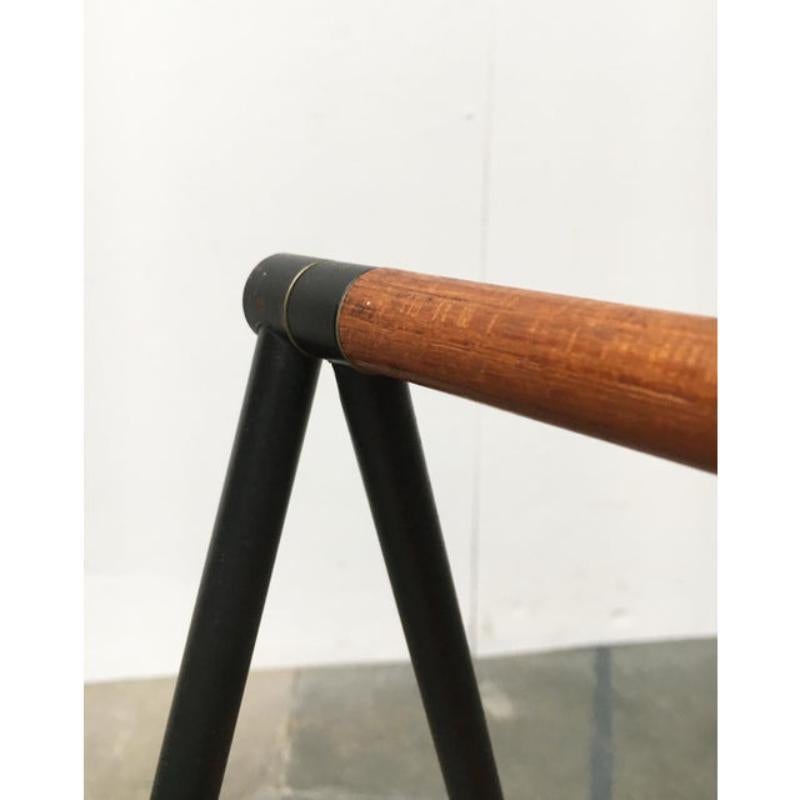 Metal Mid-Century Teak Foldable Serving Cart For Sale