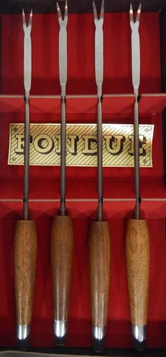 Mid-Century Teak Fondue Fork Set of Four