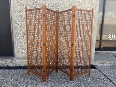 Mid-Century Teak Four Panel Room Divider Screen
