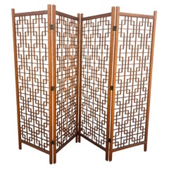 Mid-Century Teak Four Panel Room Divider Screen