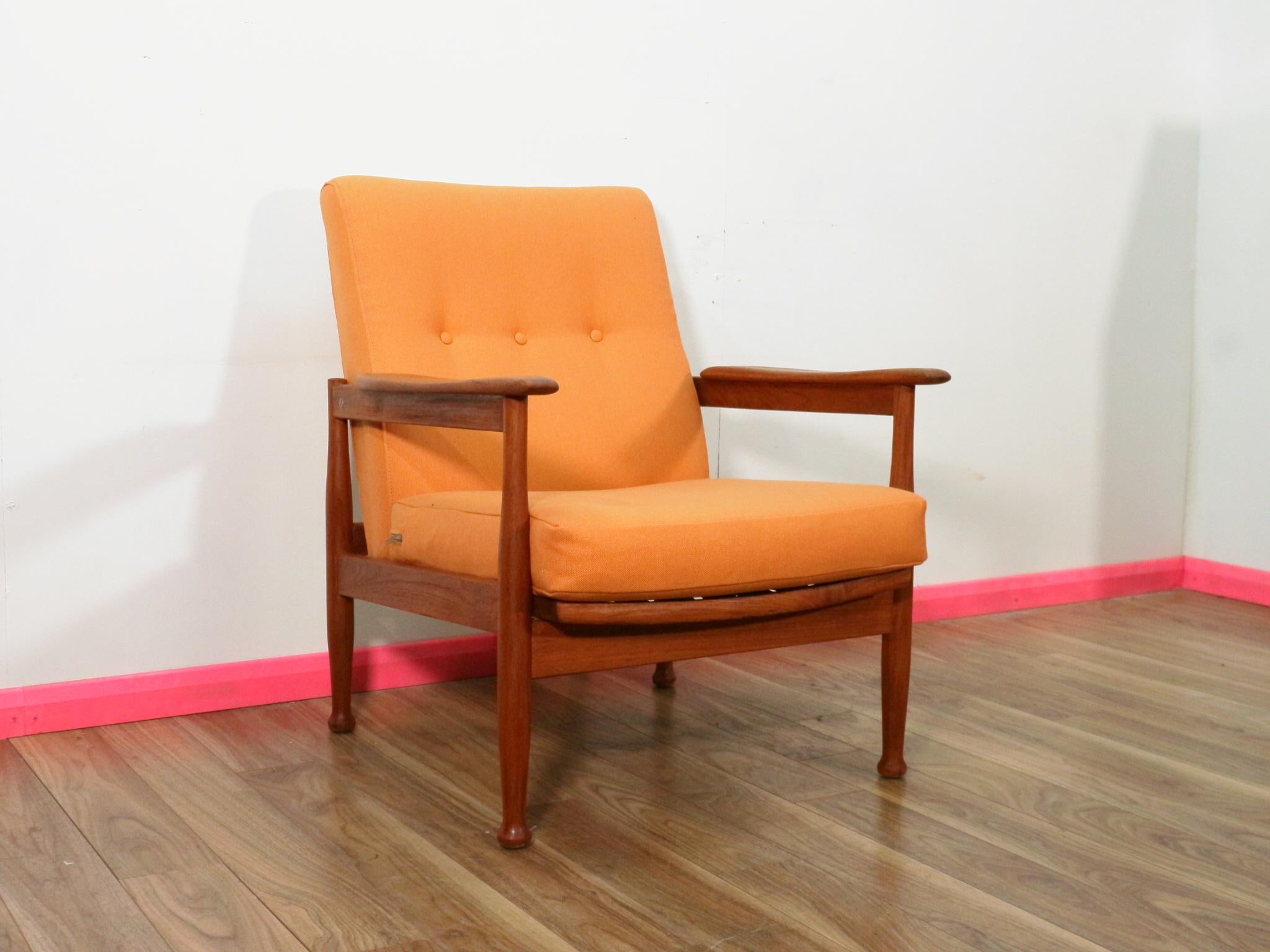 Mid-Century Modern Mid Century Teak Framed Danish Style Reclining Lounge Chair by Guy Rodgers