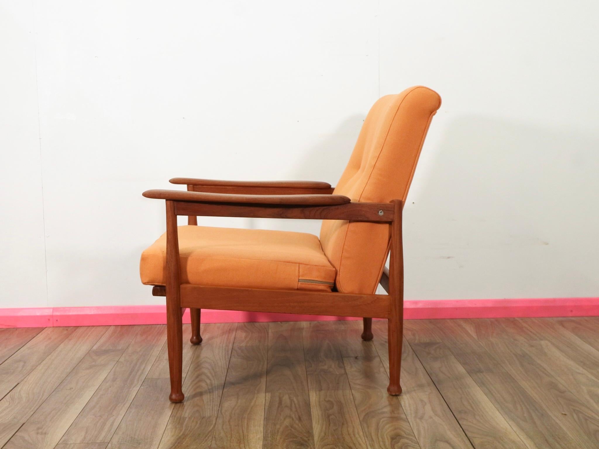 British Mid Century Teak Framed Danish Style Reclining Lounge Chair by Guy Rodgers