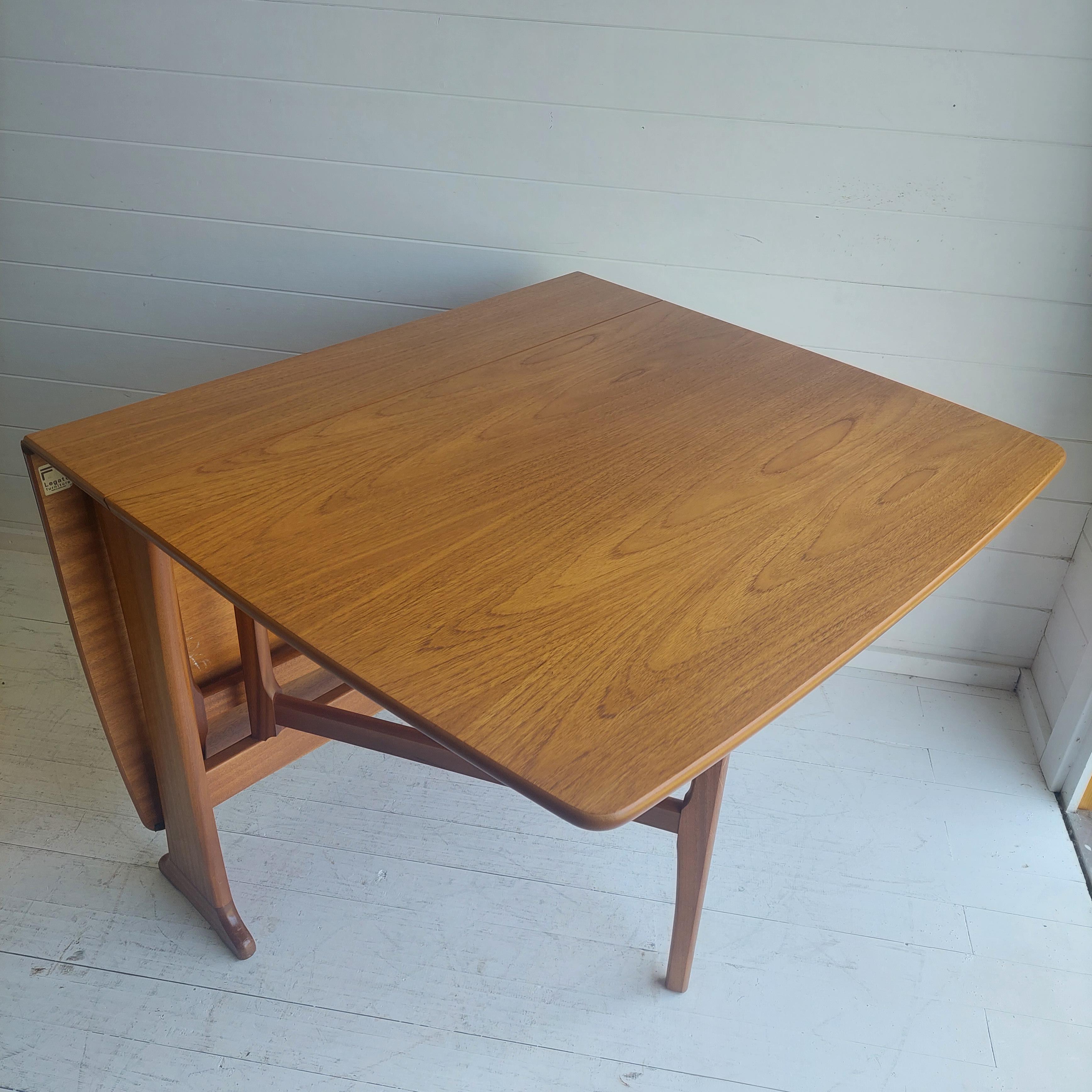 Scandinavian Modern Midcentury Teak Gateleg Drop Leaf Dining Table by Legate, Gplan Style, 60s