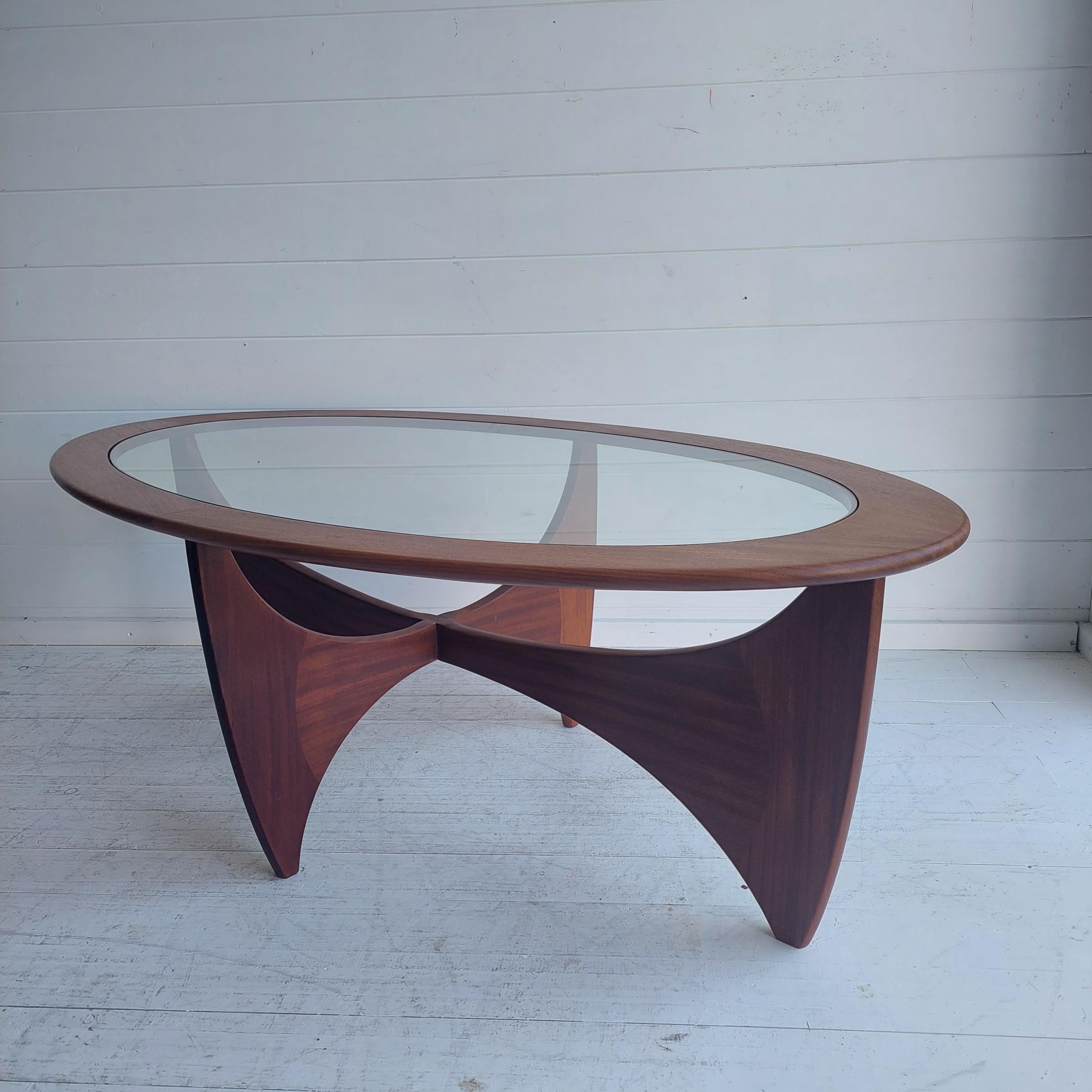 Scandinavian Modern Mid Century Teak Glass Oval ‘Fresco Astro’ Coffee Table for G Plan 1960s