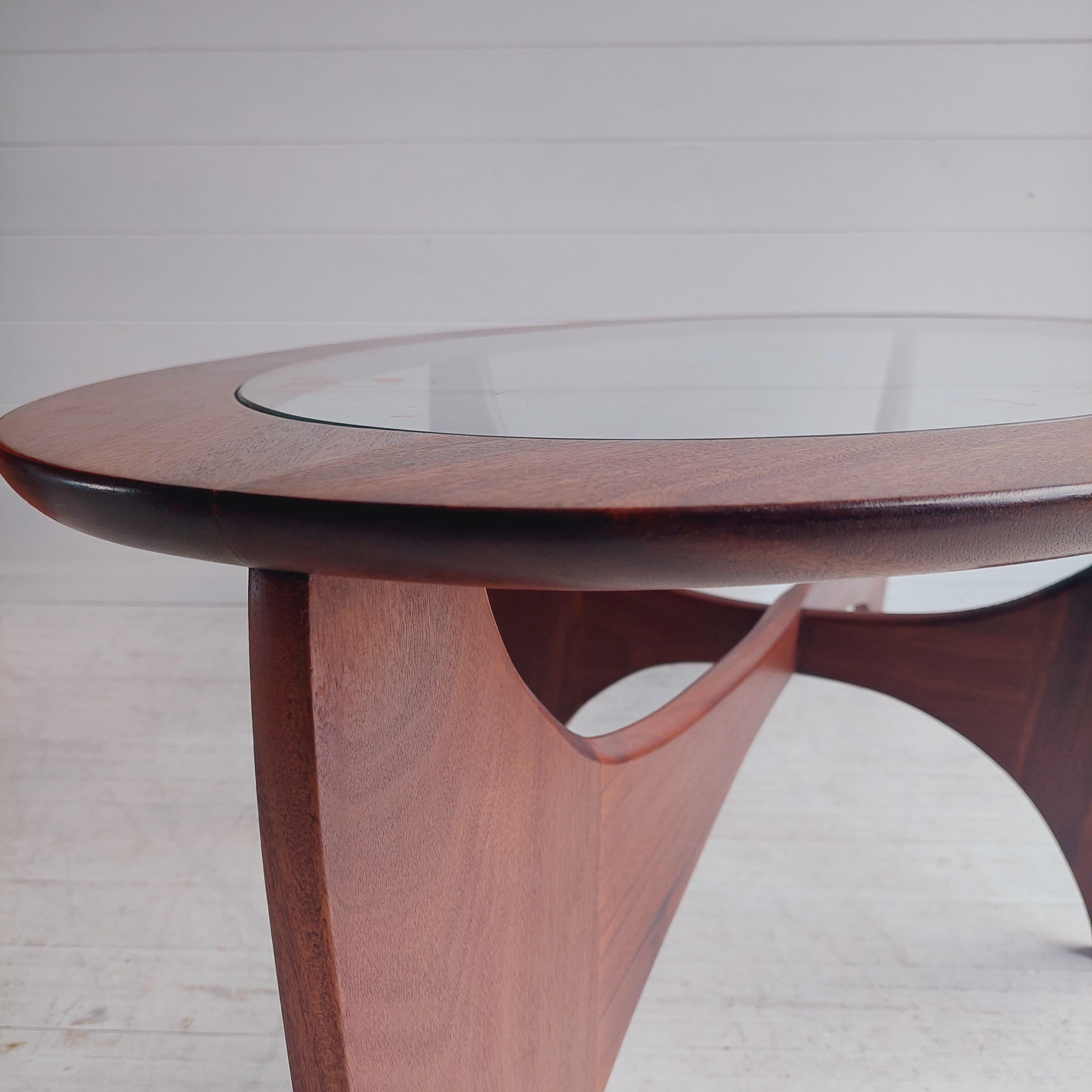 20th Century Mid Century Teak Glass Oval ‘Fresco Astro’ Coffee Table for G Plan 1960s