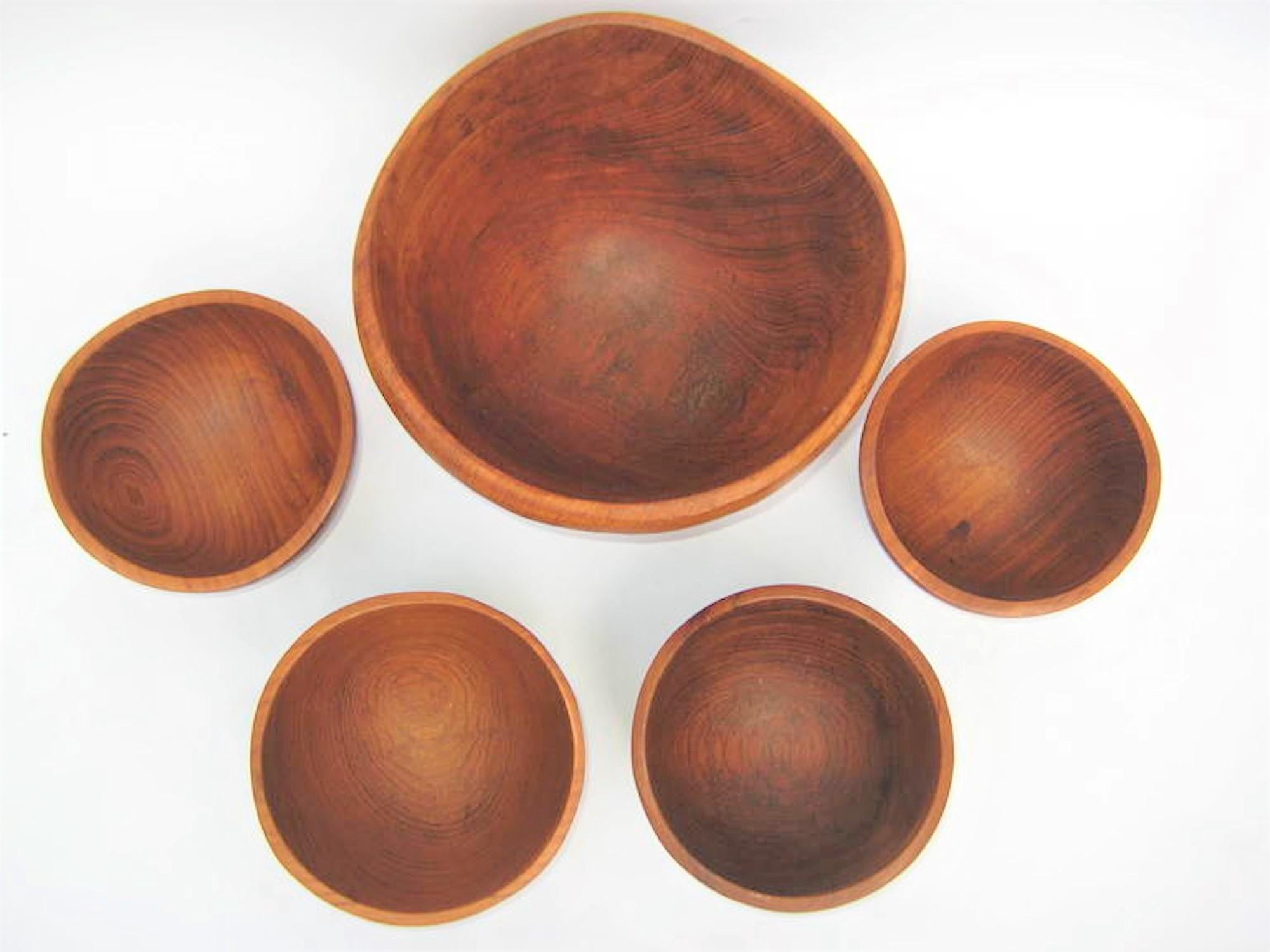 Midcentury Teak Hand-Turned Sculptural Bowl Set In Good Condition In New York, NY