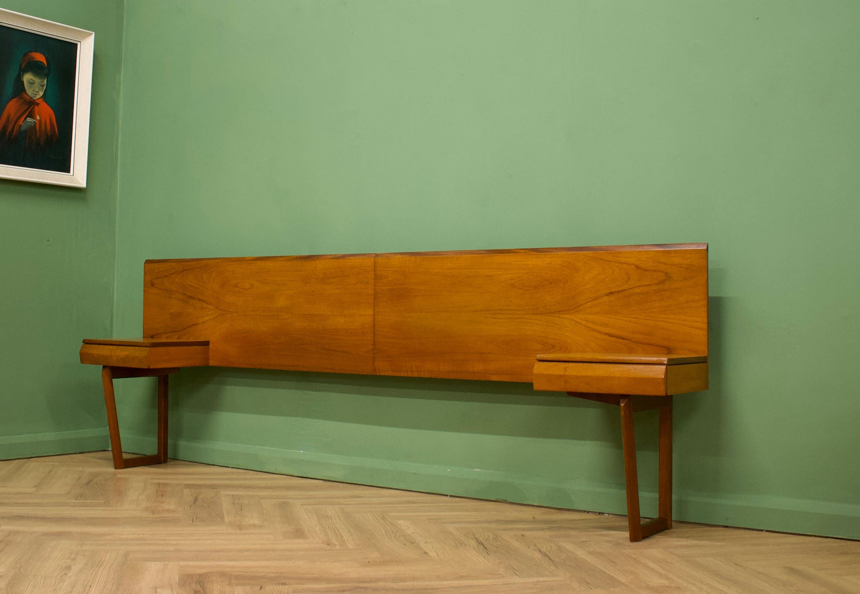 British Mid-Century Teak Headboard & Bedside Tables from White &, 1960s