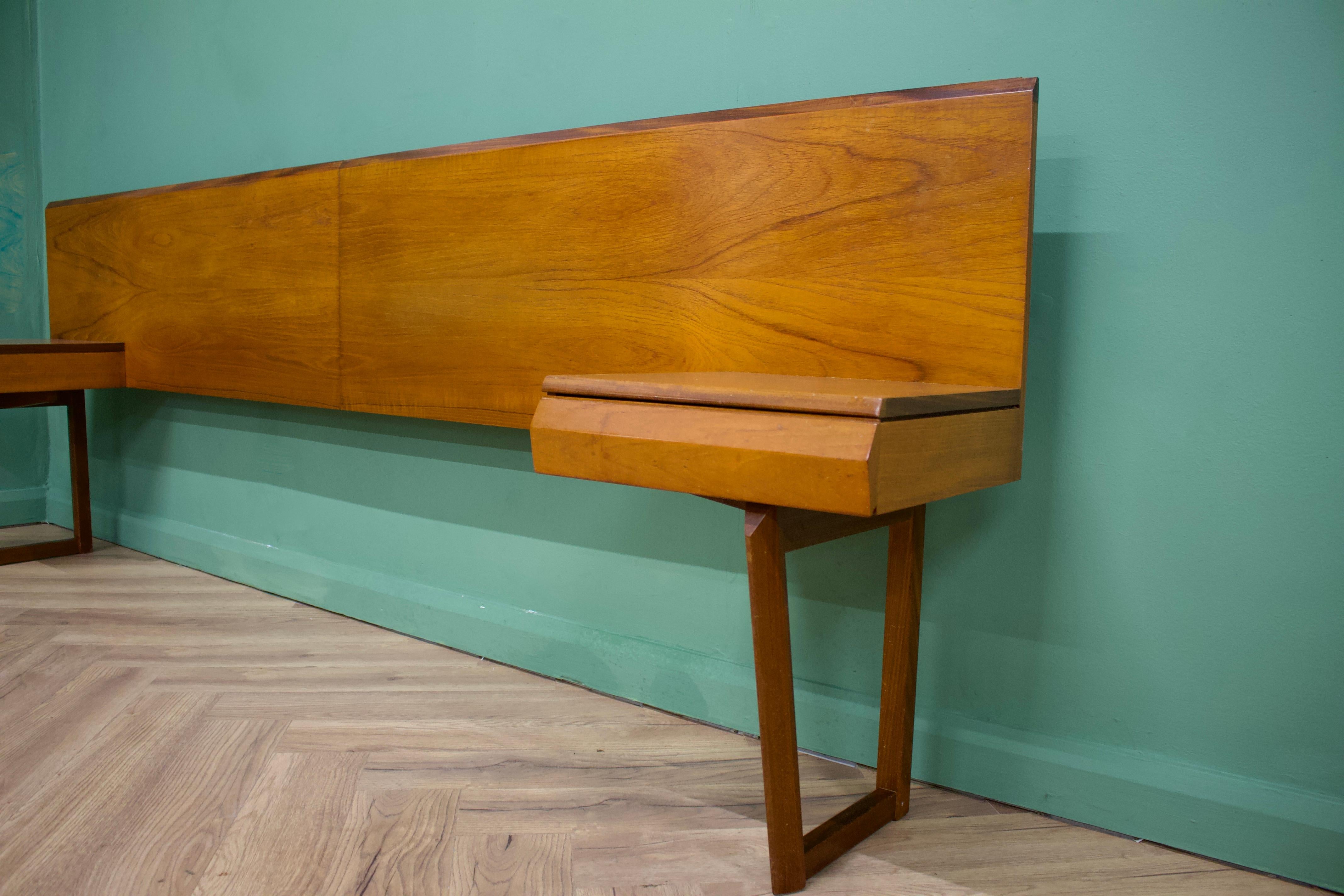 Woodwork Mid-Century Teak Headboard & Bedside Tables from White &, 1960s