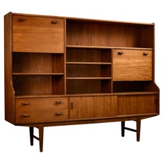 Mid-Century Teak Highboard with Sculpted Legs, Storage and Glass Shelf, 1960s