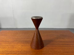 Mid-Century Teak Hourglass Candle Holder with Patinated Metal Top