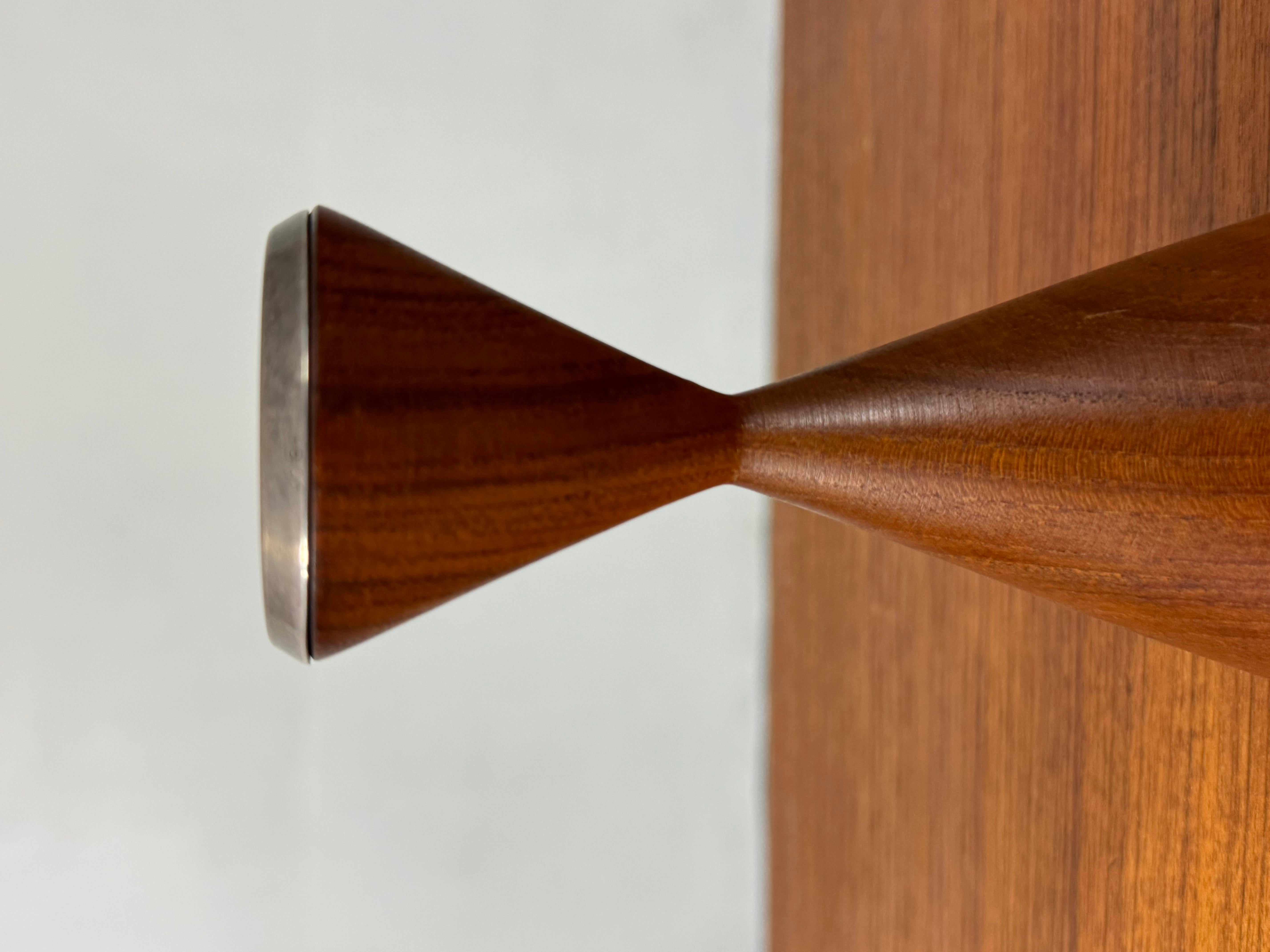 Mid-Century Modern Mid-Century Teak Hourglass Candle Holder with Patinated Metal Top For Sale