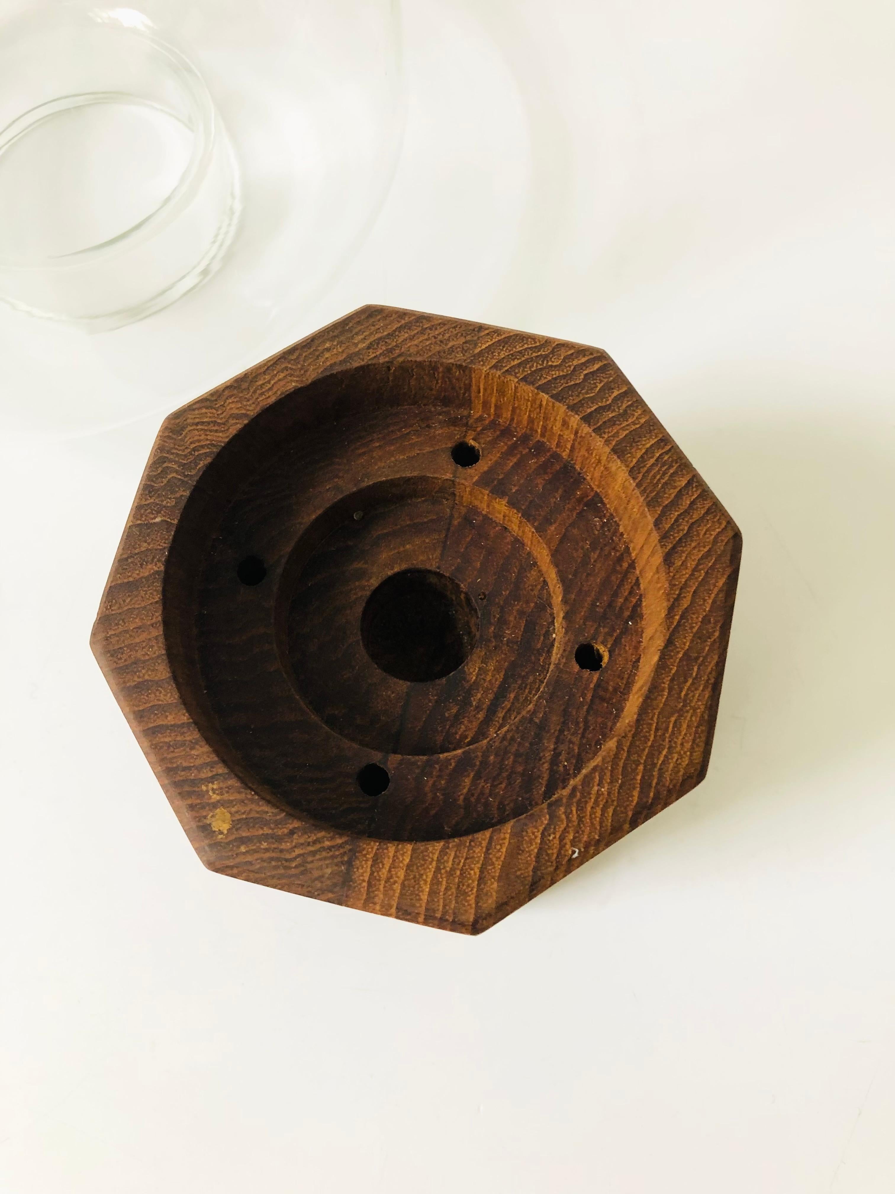 Glass Mid Century Teak Hurricane Candle Holder by Selandia Designs