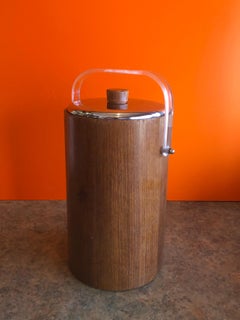 Midcentury Teak Ice Bucket with Thermos Glass Liner
