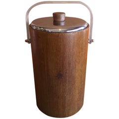 Vintage Midcentury Teak Ice Bucket with Thermos Glass Liner