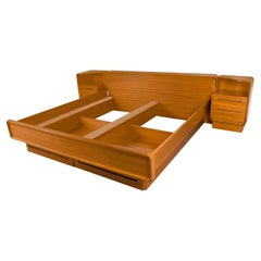 Midcentury Teak King Platform Storage Bed and Nightstands